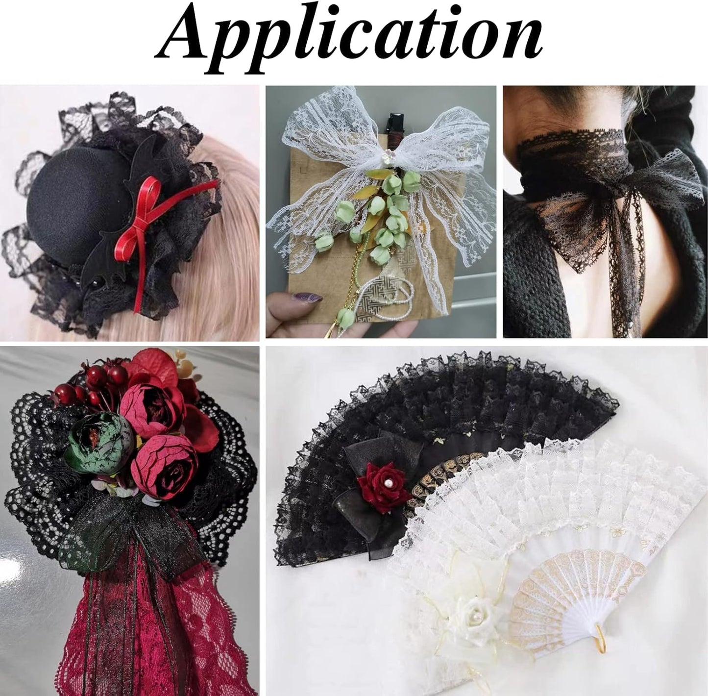 Black Lace Trim 20 Yards Sewing Lace Ribbon for Crafts Bridal Wedding Decorations, Bouquet and Gift Packaging
