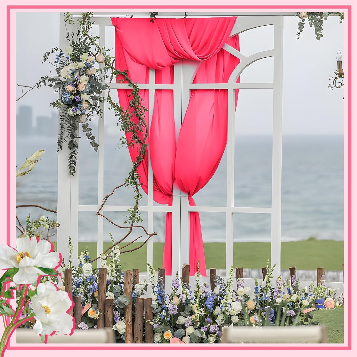 Horbaunal Hot Pink Chiffon Fabric by The Yard, 1 Yard Continuous Sheer Fabric 59" Wide Soft Draping Fabric for Wedding Arch Draping Party Backdrop DIY Sewing