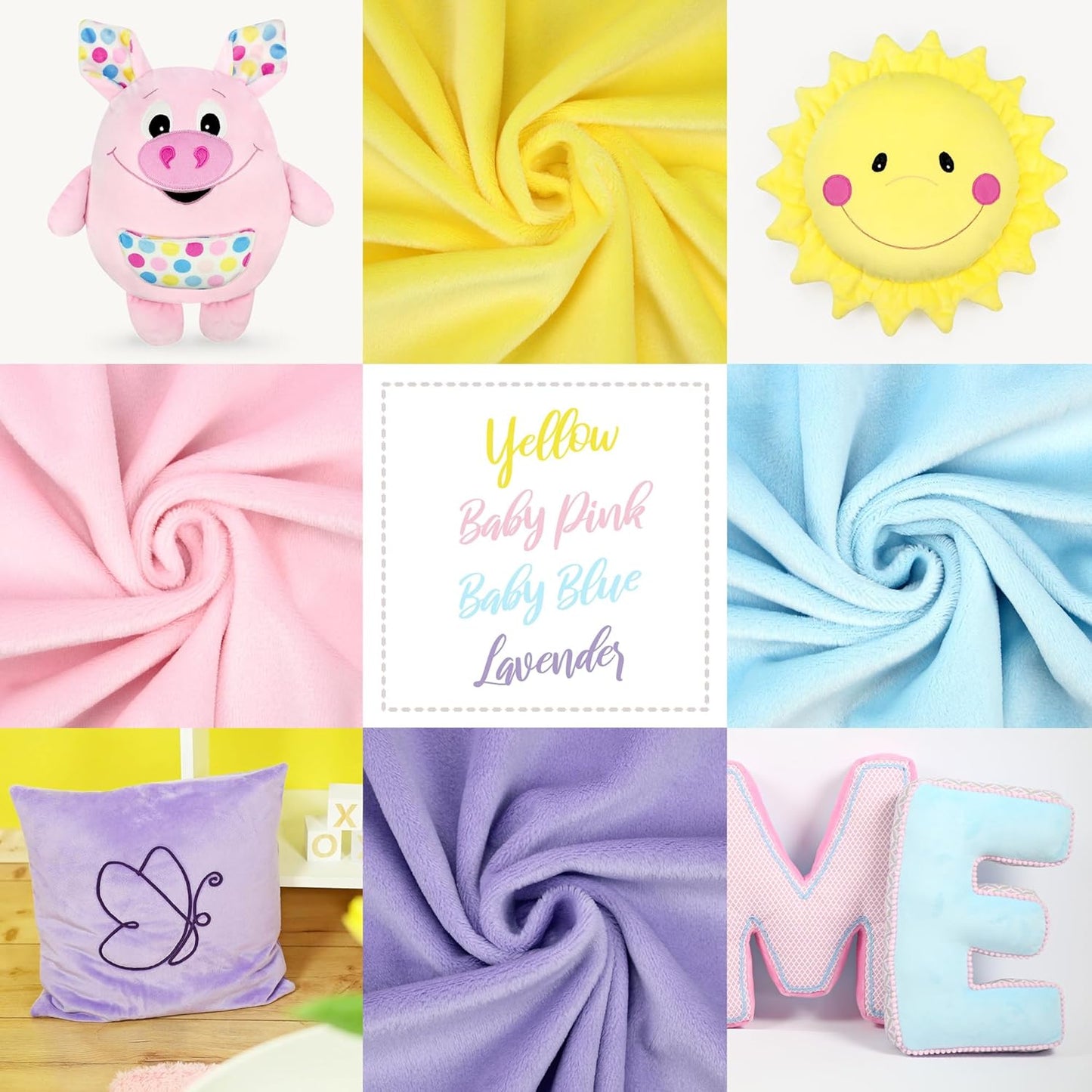 kullaloo Minky Fabric | Bundle: 4 Precut Pieces Solid Minky Plush Fabric for Sewing | 39.5x29.5 Each | for Plushies, Baby Blankets, Pillows, Dog Beds, Apparel |Happy Baby Colors Minky Fabric Pack