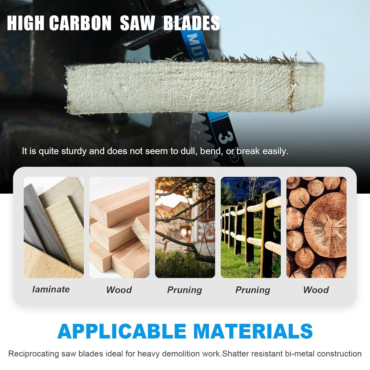 10 Pack 6 inch Reciprocating Saw Blades Set, 3 TPI High Carbon Saw Blades for Wood Cutting ,Saw Blades with Organizer Case (10, 3T/6inch)