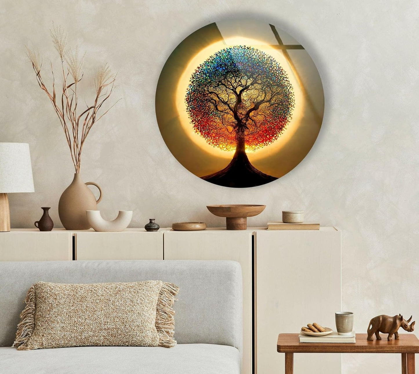 My Photostation.com 39,4''(100cm) Diameter Life of Tree Round Glass Wall Art Tempered Glass Printing Wall Decor Large Wall Art Wall Hangings