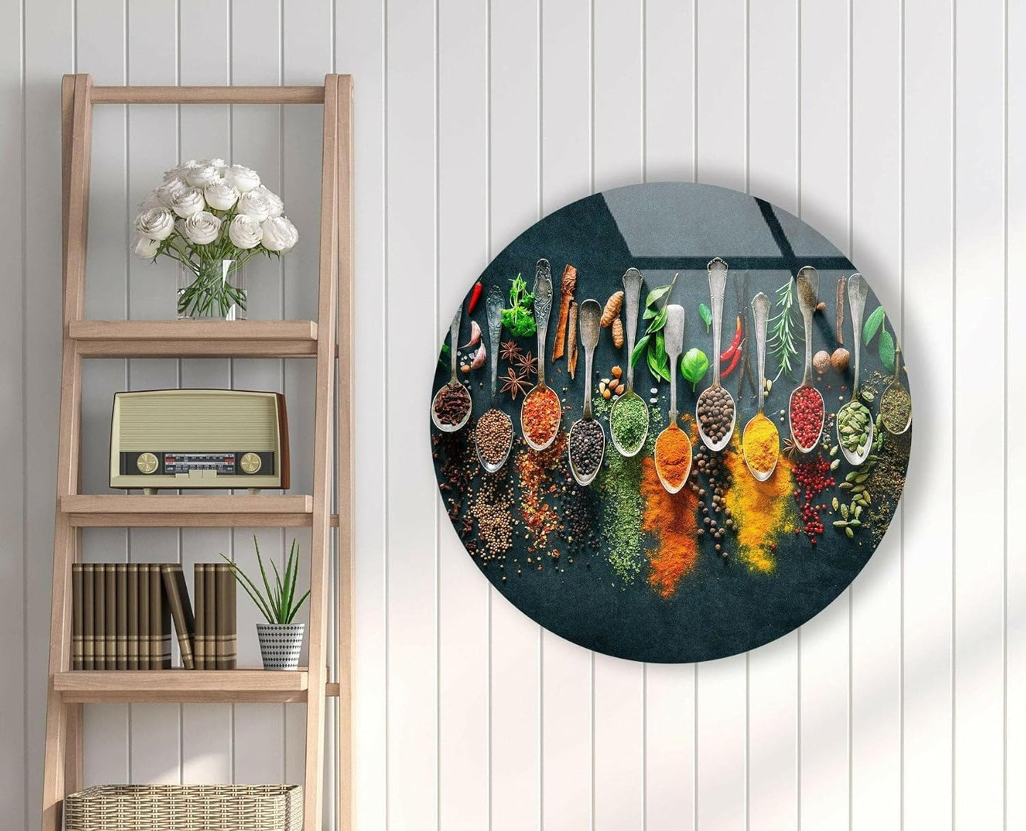 My Photostation.com 27.5''(70cm) Diameter Colorful Herbs Round Glass Wall Art Tempered Glass Printing Wall Decor Large Wall Art Wall Hangings