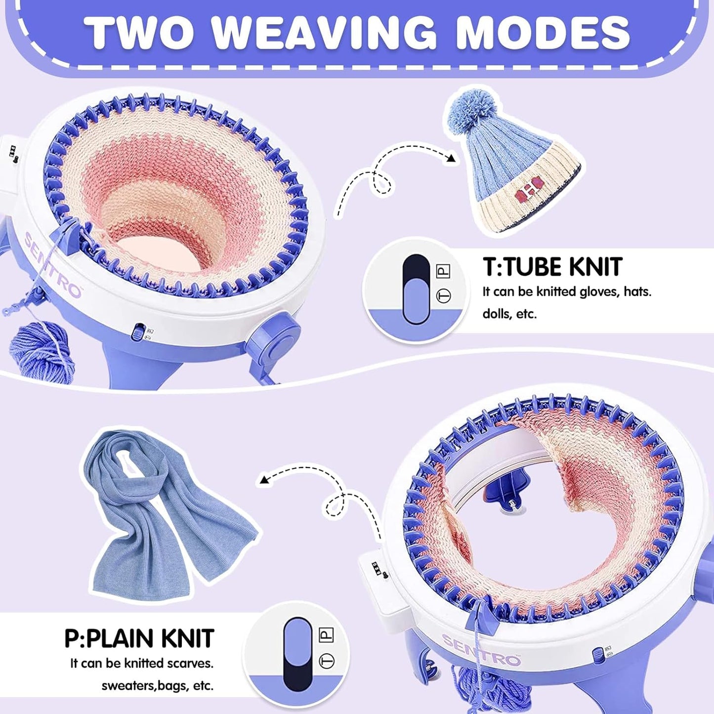 BZVV Knitting Machine for SENTRO 48 Needles Smart Knitting Crochet Machine with Row Counter for Adults and Beginners, Knitting Board Rotating Double Loom, Weaving Loom Machine Kit New Year Gifts