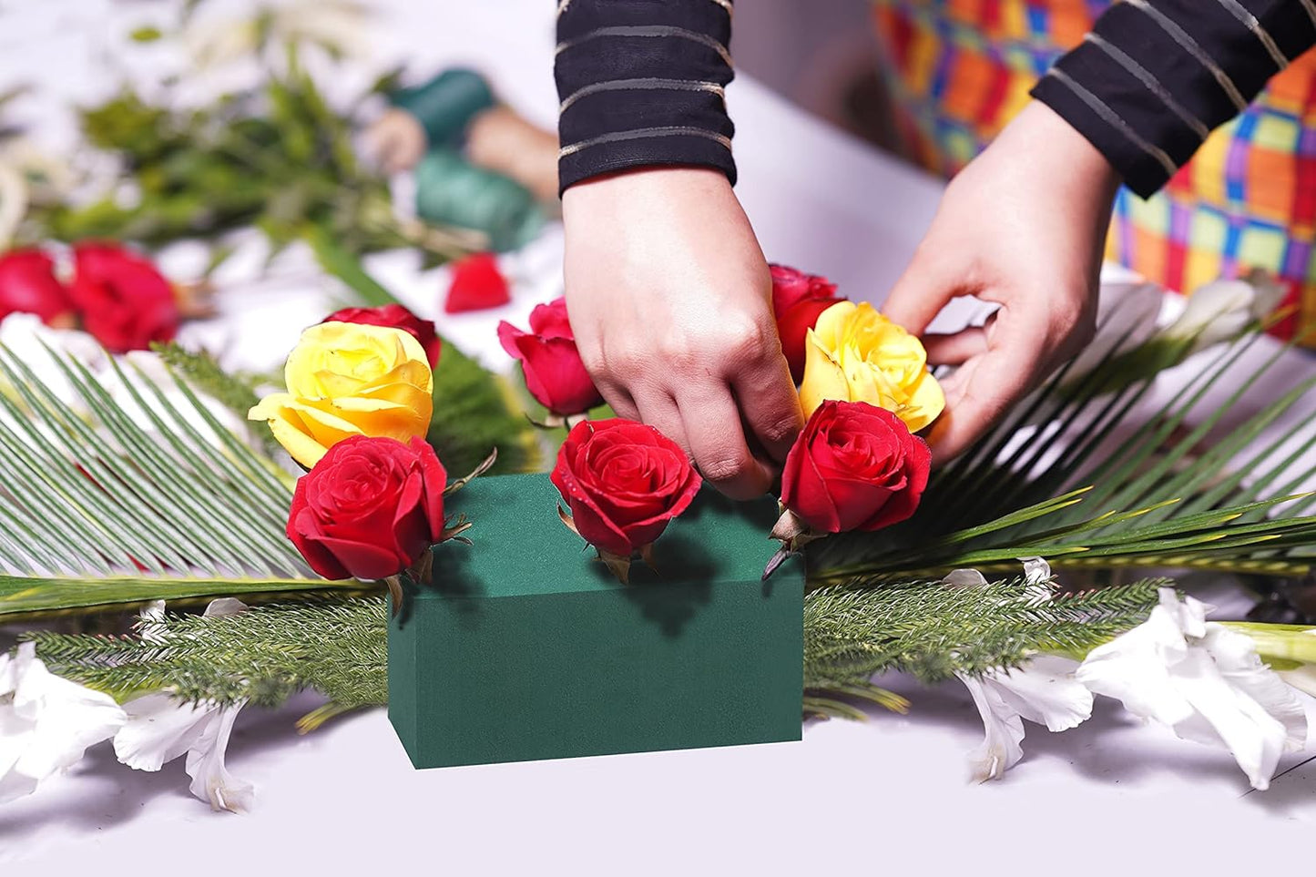 Pack of 6, Dry and Wet Floral Foam Blocks for Fresh and Artificial Flowers, Each (7.8” L x 3.5” W x 2.4” H), for Wedding, Birthdays, Home, Office, and Garden Decorations