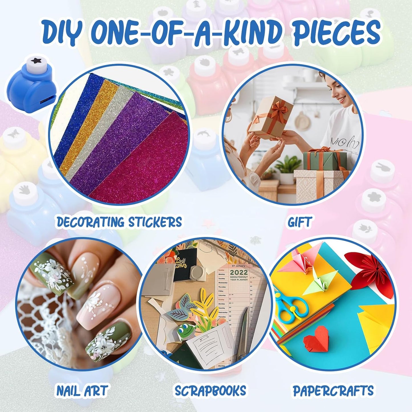 Craft Punches 36 Pack, Hole Punch Shapes 36 Patterns, Craft Hole Punch Shapes, Shape Paper Punch Set for DIY Crafting Scrapbooking Nail Art Craft Punchers Supplies