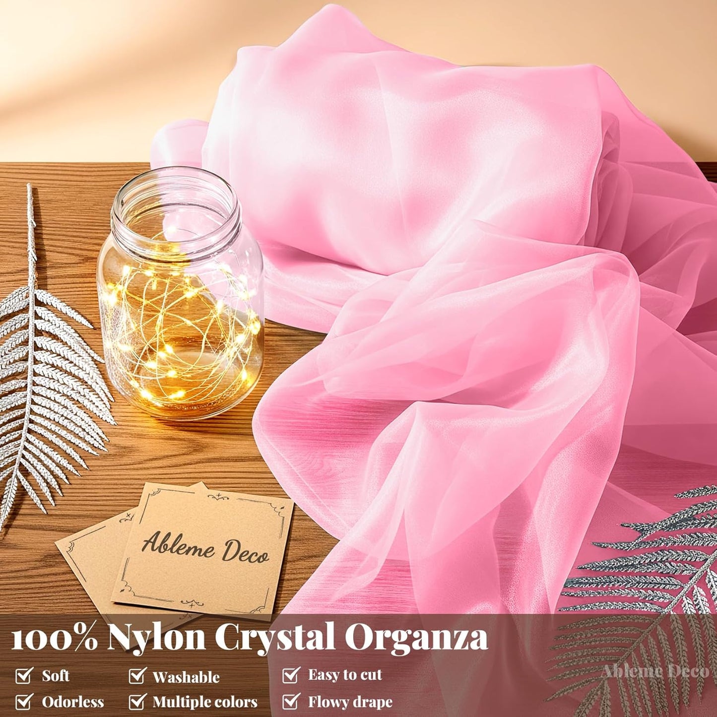 Sheer Fabric 60" x 1 Yards (3 ft) Organza Fabric by The Yard for DIY Wedding Decorations Craft Projects Party Backdrops Bows (Lt Pink)