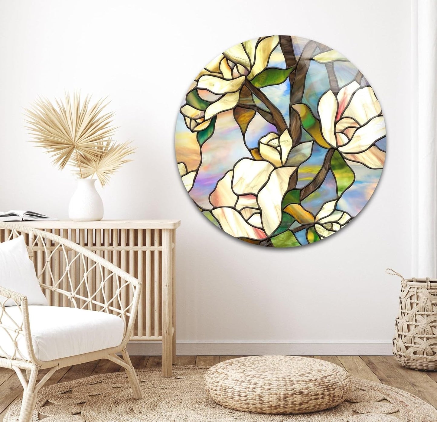 My Photostation.com 14Wx20H'' Stained Magnolia Glass Wall Art Tempered Glass Printing Wall Decor Large Wall Art Wall Hangings