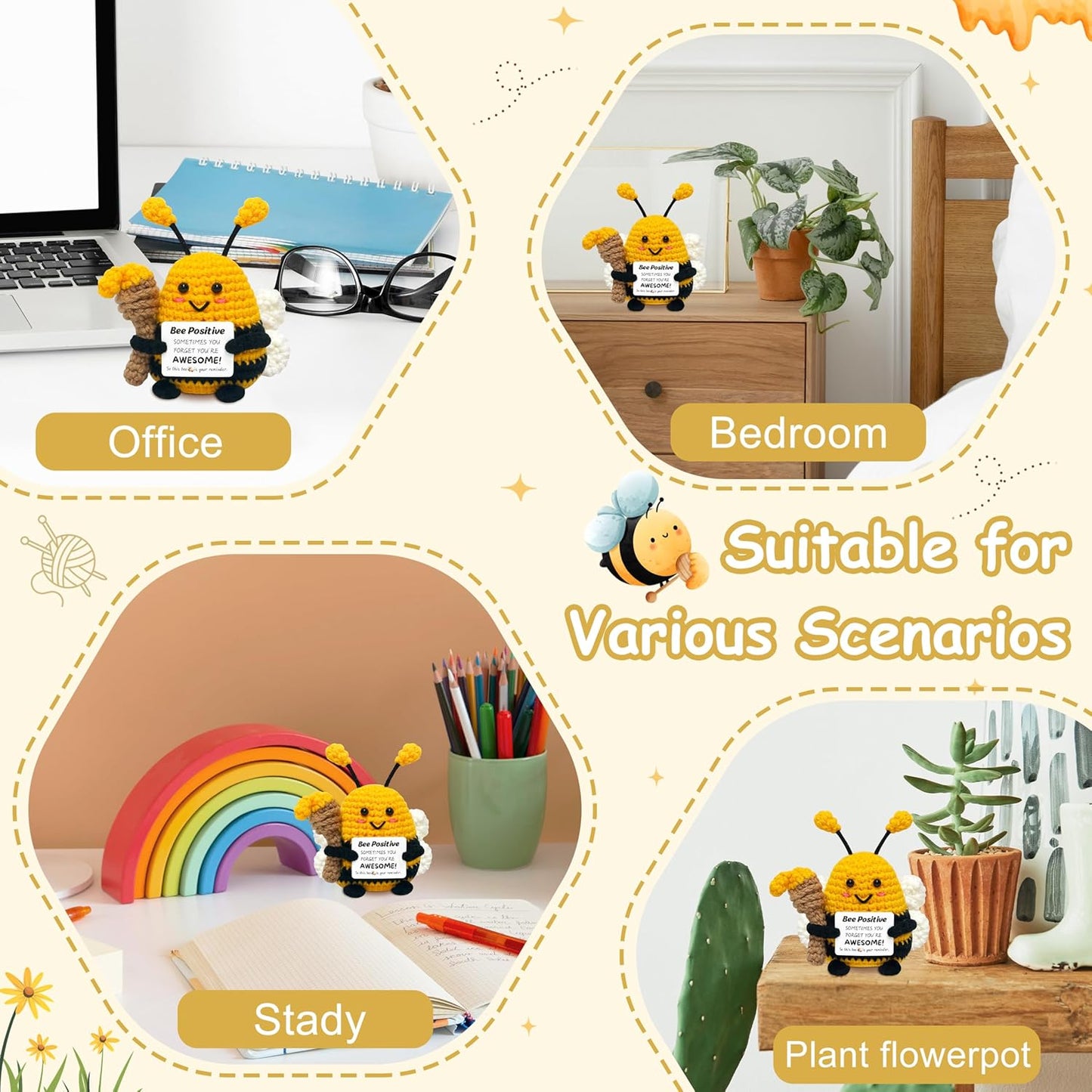Positive Crochet Animals Bee Gifts - Birthday Gifts for Women Men, Inspirational Gift for Sister Friends Coworkers Boss, Appreciation Presents, Emotional Cheer Up Crochet Bee Cute Decor Small Stuff