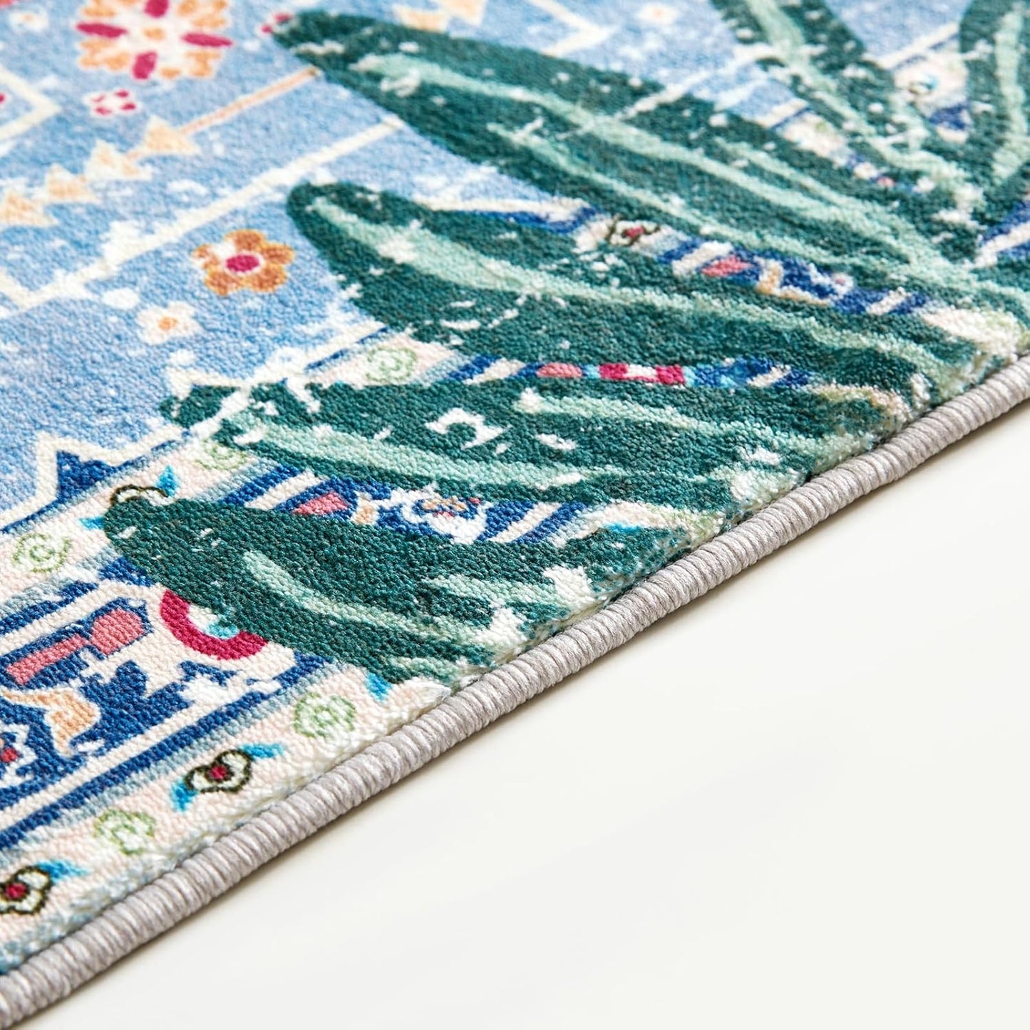 Washable Blue Rugs Thin Oriental Boho Vintage Tropical Leopard 4ft Round Area Rugs for Bedroom Kitchen Dining Living Room Office Distressed Jungle Plants Indoor Entryway Circle Carpet