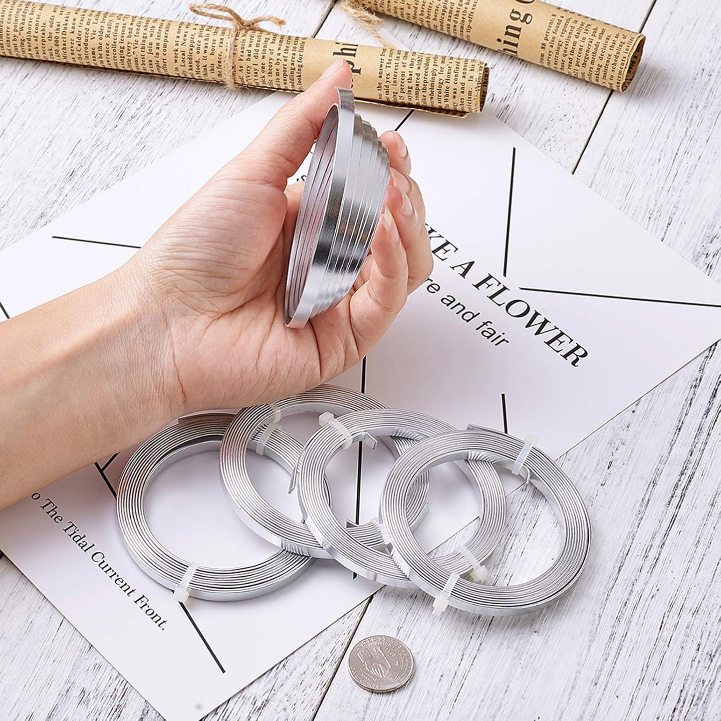 Fashewelry 5mm Aluminum Flat Bendable Craft Wire Silver 32.8Ft Nose Wire for Christmas Tree Decoration Face Masks Sculpture Resin Bezel Frame Jewelry Ring Making Wrapping Plant Bonsai