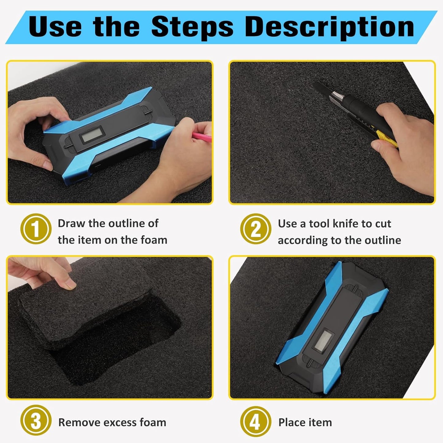 2 Pcs 12 x 16 x 1INCH Black Polyurethene Foam Sheets,Cuttable Packing Foam Block Foam Padding for Packing and Crafts,Toolbox Storage.