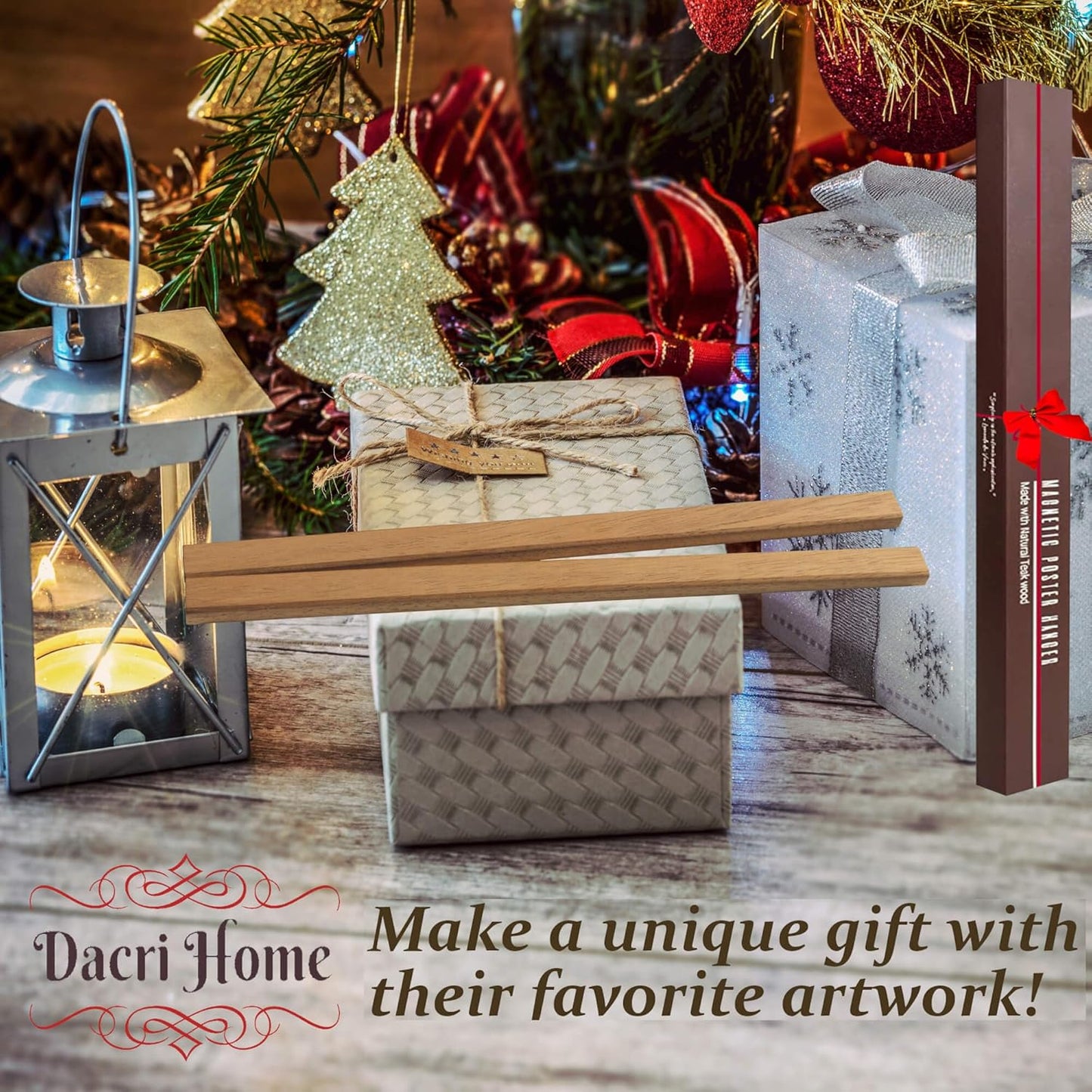 DACRI HOME 32" Wide Magnetic Poster Hanger Frame - 32x24 32x40 32x48 Magnetic Frame - Premium Teak Wood, Strong Magnets for Hanging Posters Maps Pictures Scroll Wall Art (32 Inch, Natural Wood)