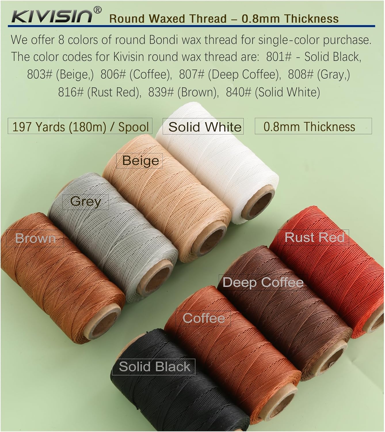 Bonded 0.8mm Round Waxed Polyester Cord, 3-ply Wax Coated Thread, 197 Yards Stiff String for Heavy Duty Fabric, Leather Sewing, Book Binding, Upholstery Repair, and Macrame Jewelry - White