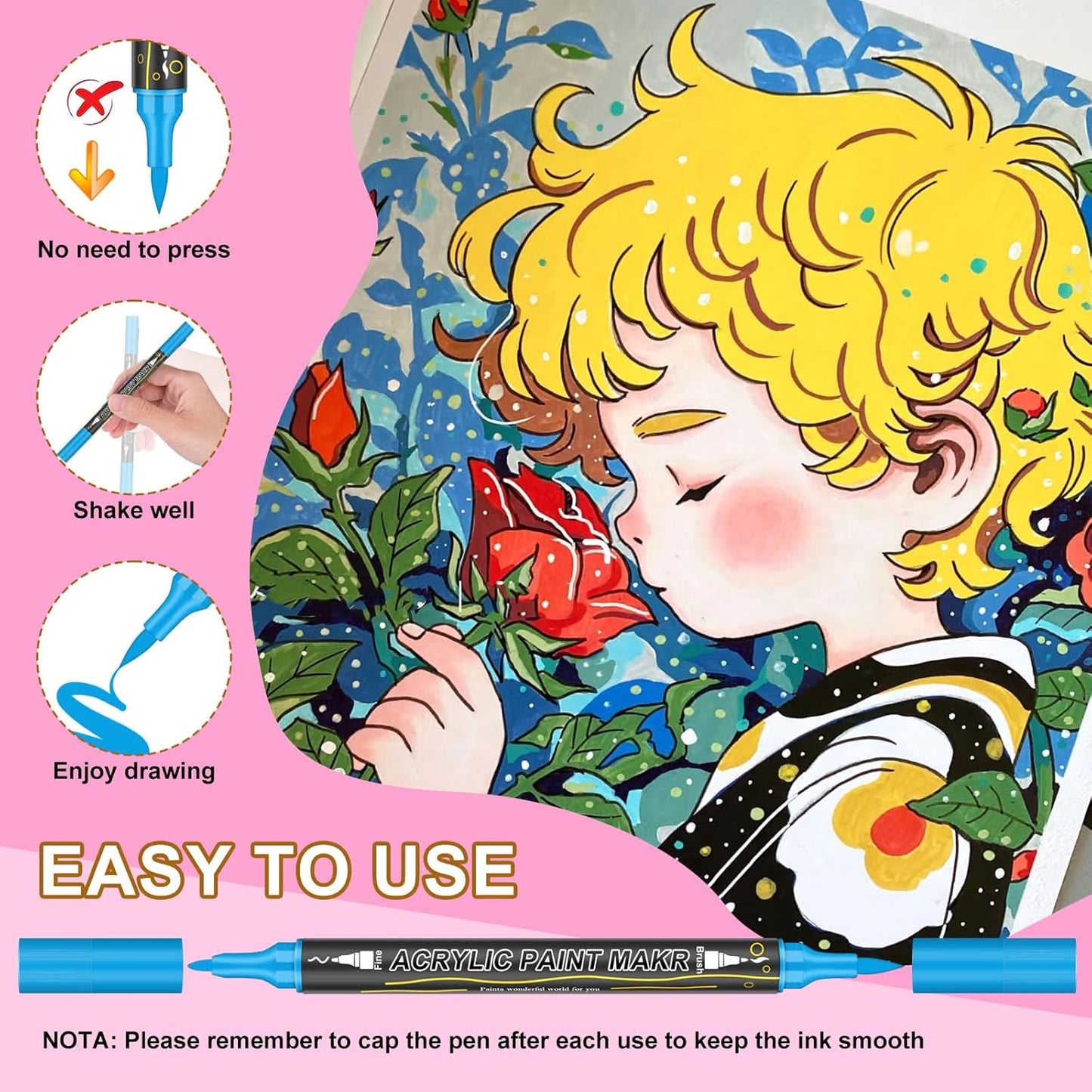 72 Colors Dual Tip Acrylic Paint Markers,Waterproof, Non-Toxic, Odorless Acrylic Markers Pens,Paint Pens & Paint Markers for Rock, Wood, Glass, Stone, Canvas, Ceramic, Fabric and Paper Painting