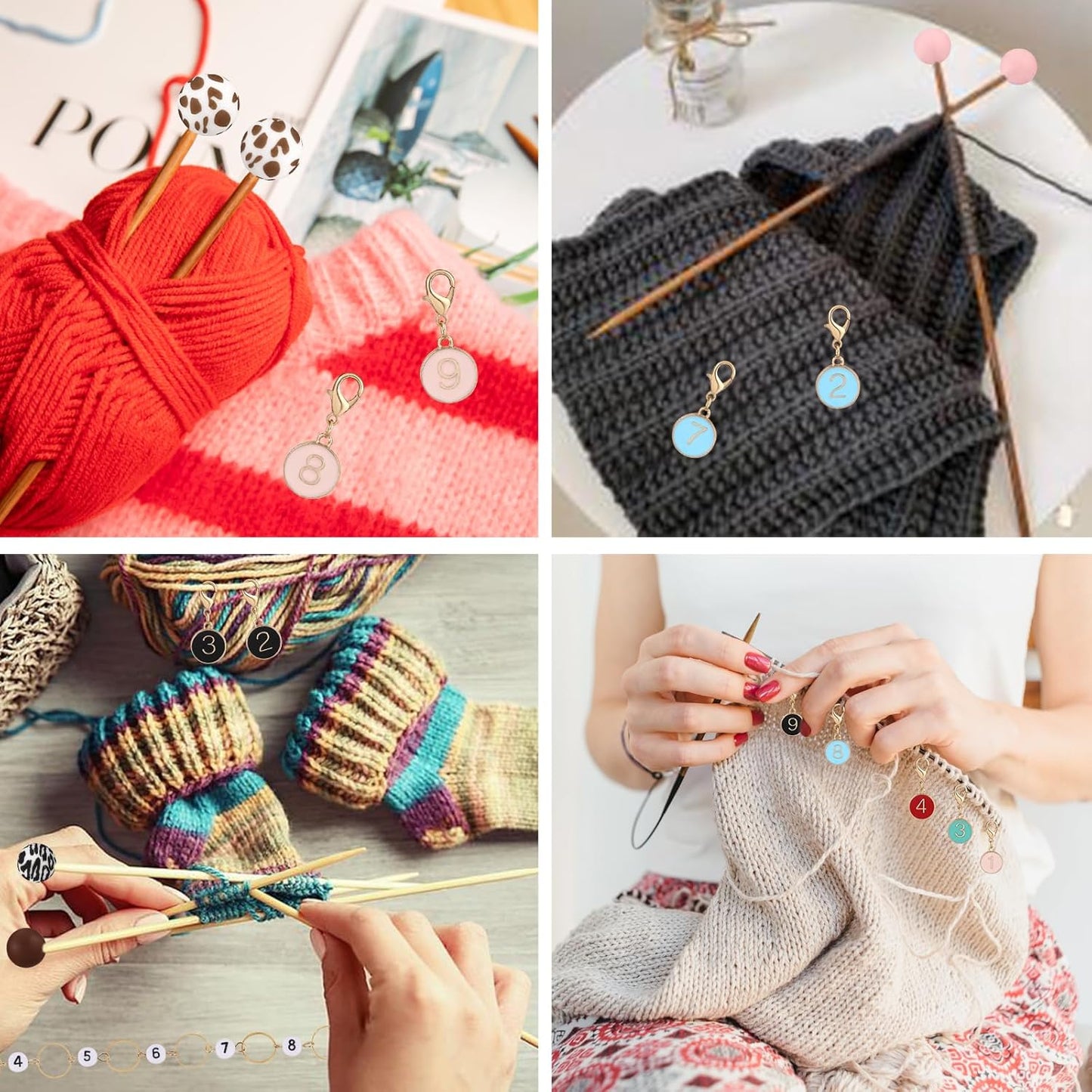 COGCHARGER 3Pcs Flat Round with Number Alloy Enamel Charms Knitting Row Counter Chains for Knitting and Crochet Stitch Markers