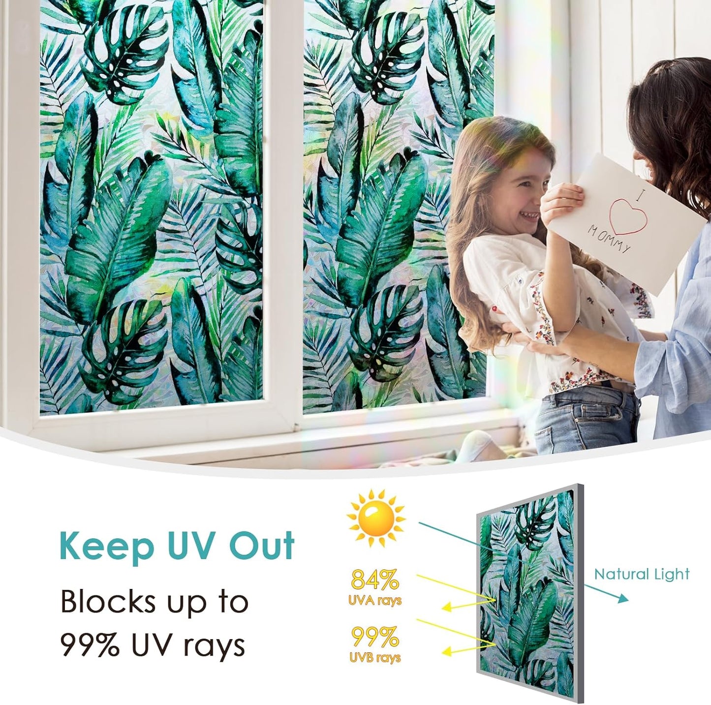 DKTIE Nature Pattern Rainbow Window Film Decorative Stained Glass Window Film Static Cling Films Easy Apply Removable Comes with Tools (U560-rainbow, 35.4" x 118.1")