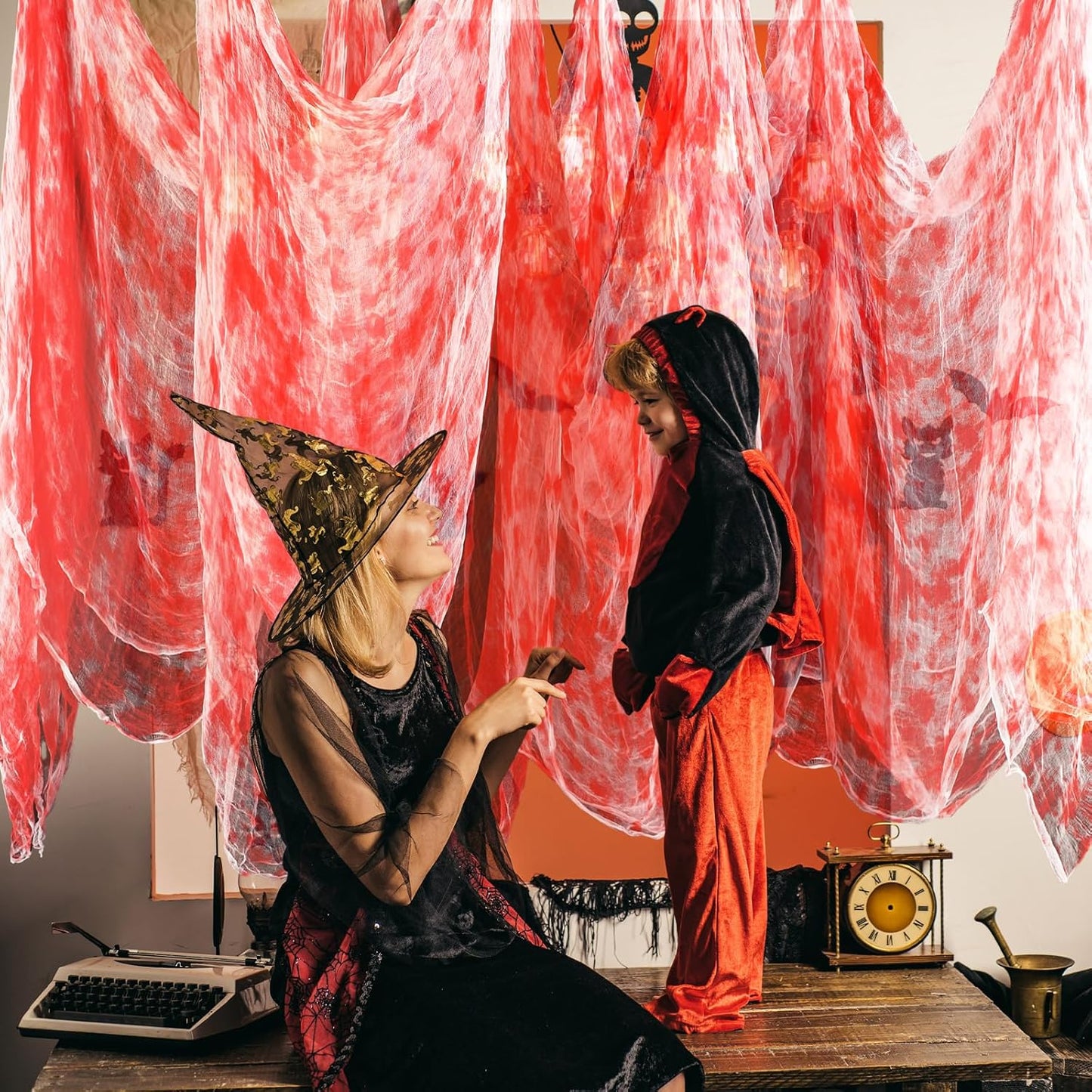 Boao Halloween Cheese cloth 70.87 x 196.85 Inch Bloody Cheesecloth Roll for Crafts Large Cotton Muslin Gauze Fabric for Halloween Outdoor & Indoor Spooky Decoration