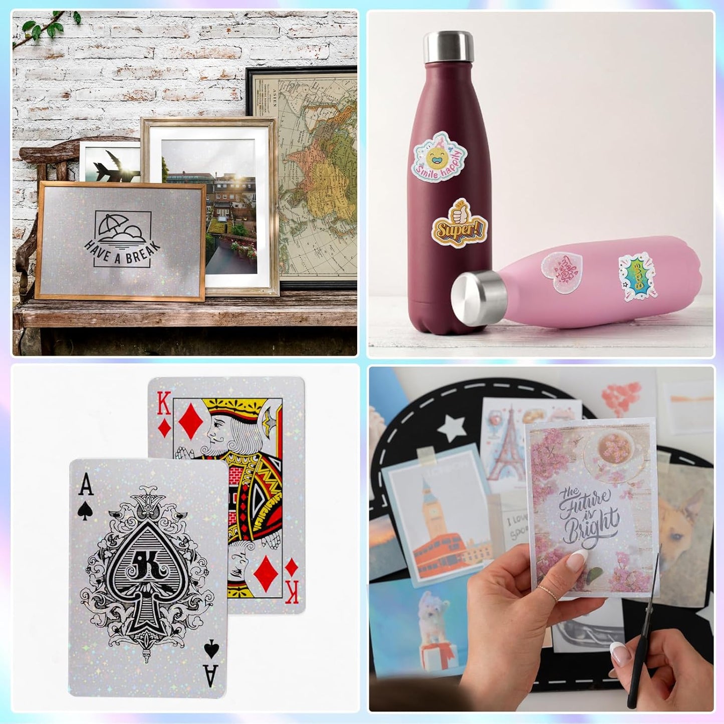 36 Sheets Holographic Sticker Paper,Holographic Laminate Sheets,A4 Size Clear Vinyl Sticker Sheets Self-Adhesive Rainbow Overlay Sheets,11.7 x 8.3 Inches(Star)