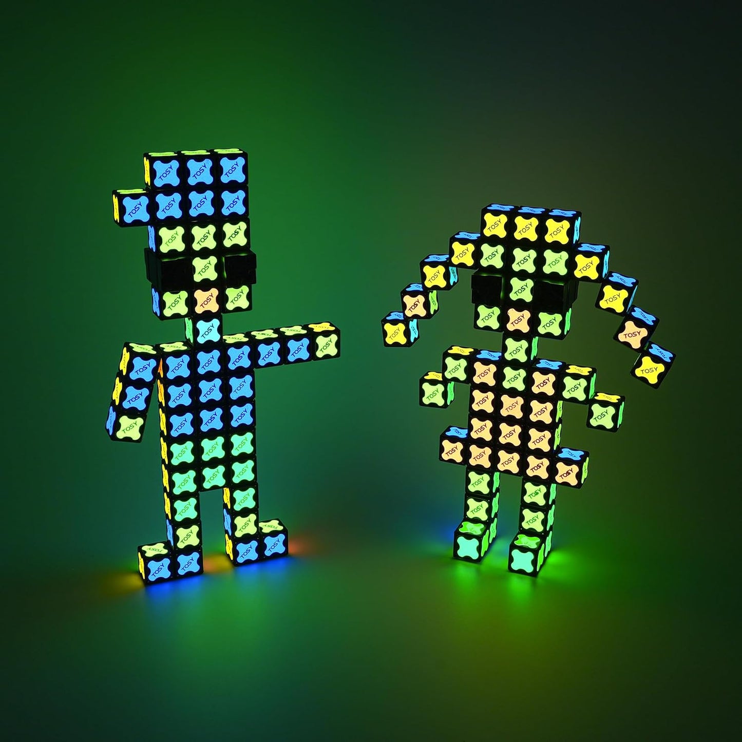 TOSY Magnet Cube 2x2 - 8 Blocks, 2 in 1 Toy: 2x2x2 Puzzle Cube and Customizable Infinity Cube, Glowing, UV Flashlight, Fidget/STEM/STEAM Magnet Tiles Birthday Gift for Kids/Teens/Adults, 4-Pack