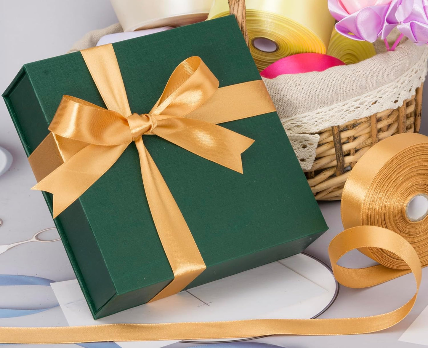 1 Copper Solid Satin Ribbon, 50 Yards Craft Fabric Ribbon for Gift Wrapping Floral Bouquets Wedding Party Decoration