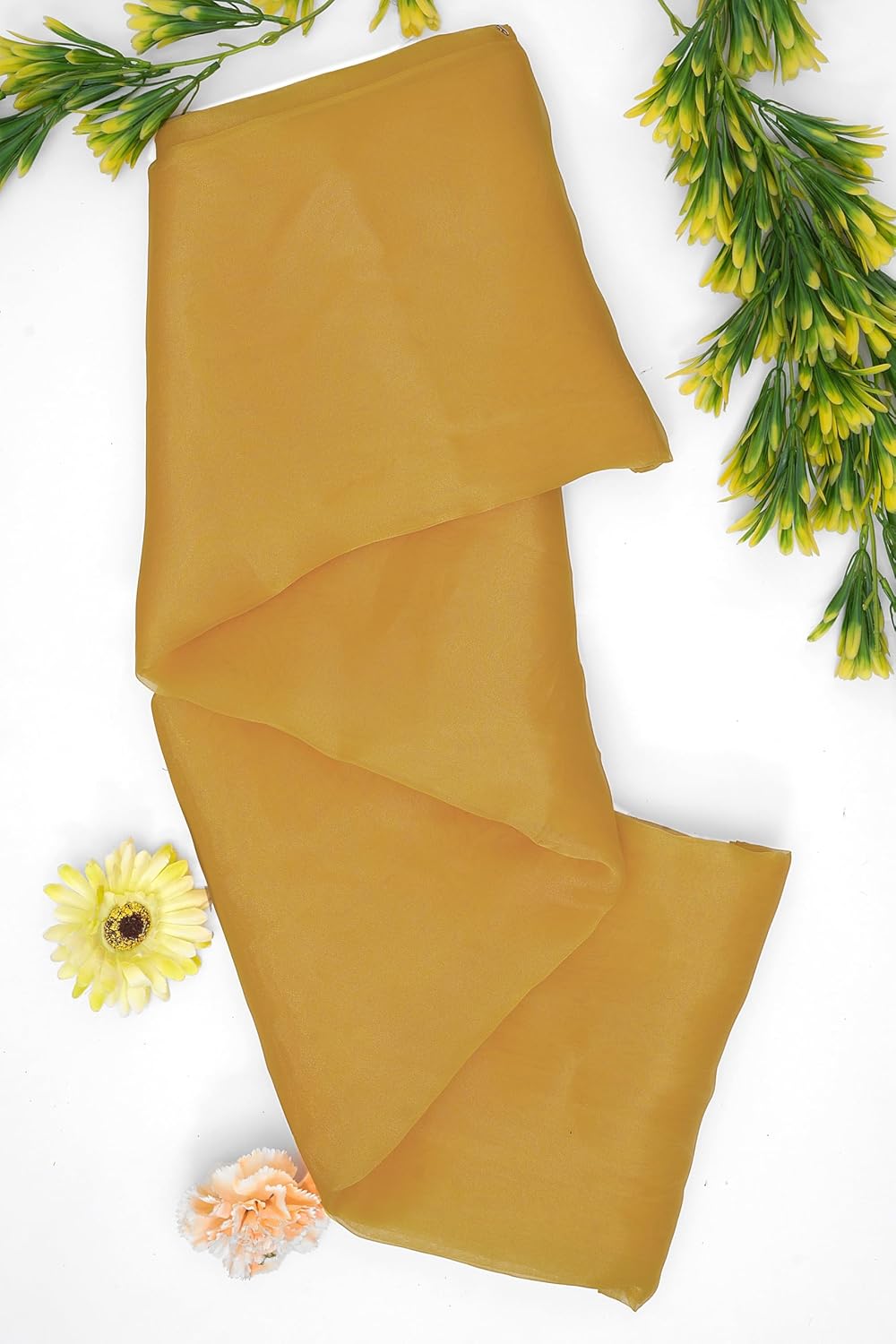 Organza Fabric 5 Yard Bridal Solid Sheer Organza Fabric Bolt for Wedding Dress, Fashion, Crafts, Decorations Silky Shiny Organza 44" - (5 Yard, Golden)