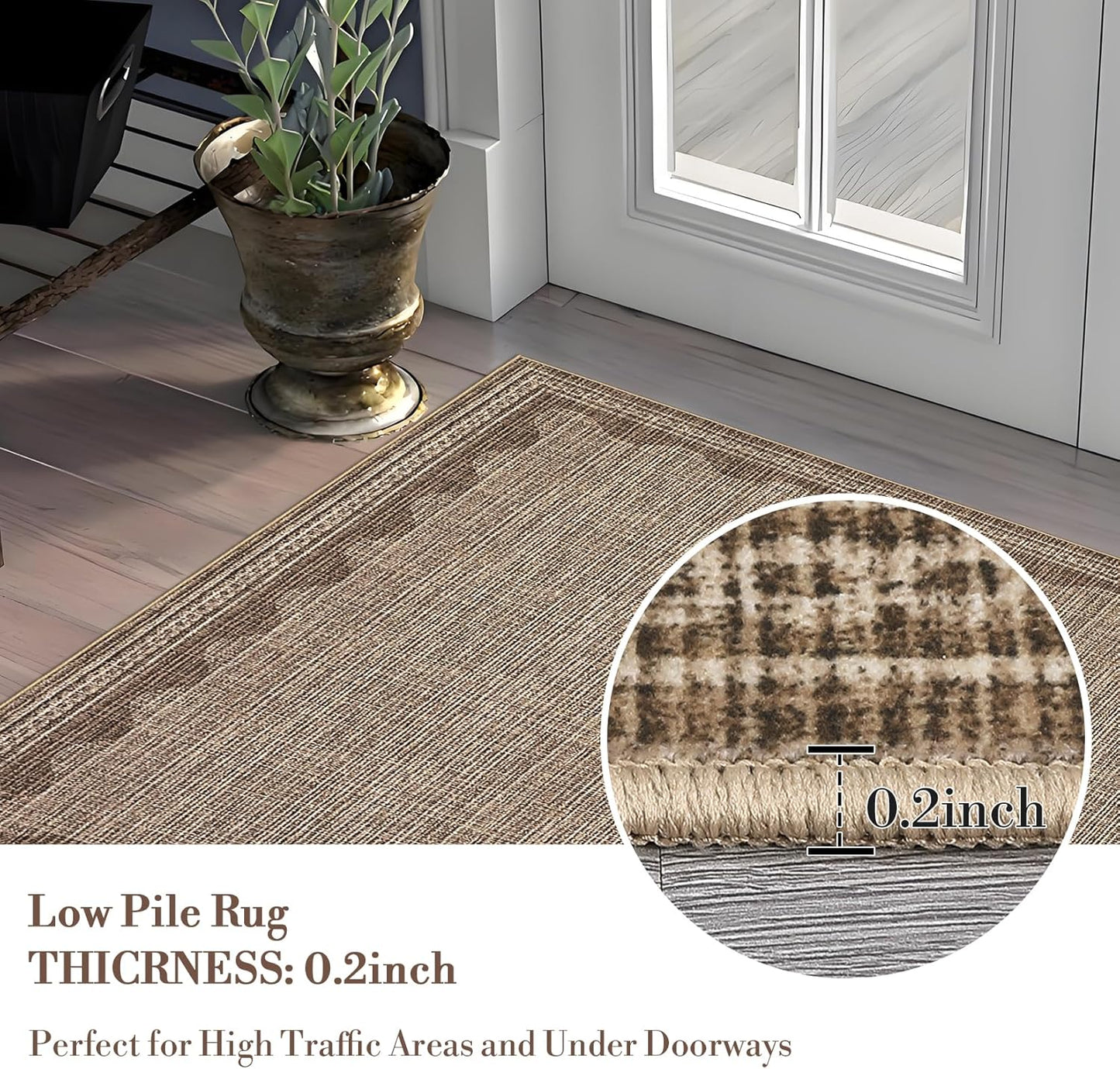 Scalloped Washable Rug 9x12 Area Rugs for Living Room, Solid Tan Rug for Bedroom Girls, Non Slip Throw Mat with Rubber Back, Soft Dorm Nursery 9x12 Carpet for Dining Room
