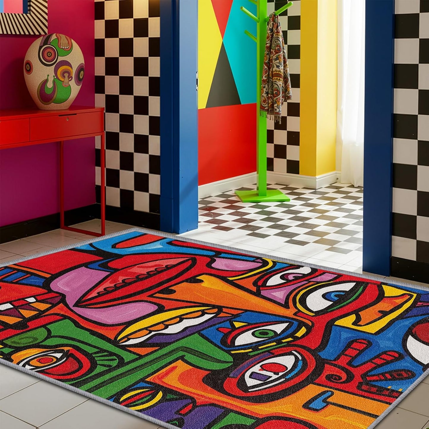 Abstract Rugs for Bedroom - 5x7 Rug - Abstract Rug - Colorful Graffiti Area Rug - Modern Geometric Pop Art Rugs - Multicolor Artistic Carpet - Home Decor