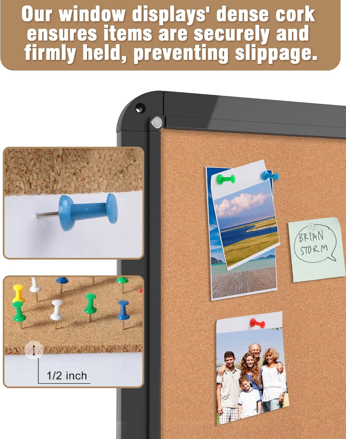 38"x28" Enclosed Bulletin Board, Lockable Weather-Resistant Aluminum Cork Noticeboard for School & Office, Black Frame w/Cork