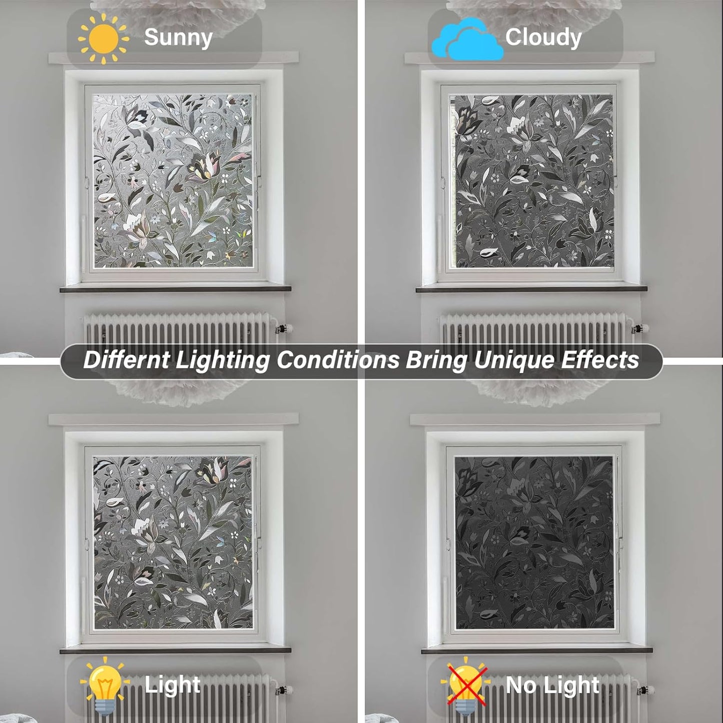 LEMON CLOUD Window Film, Decorative Window Privacy Film, Window Film Privacy Static Cling Frosted, Anti-UV Sun Blocker Heat Control for Home(Grayish Black, 23.6 x 78.7 inches)