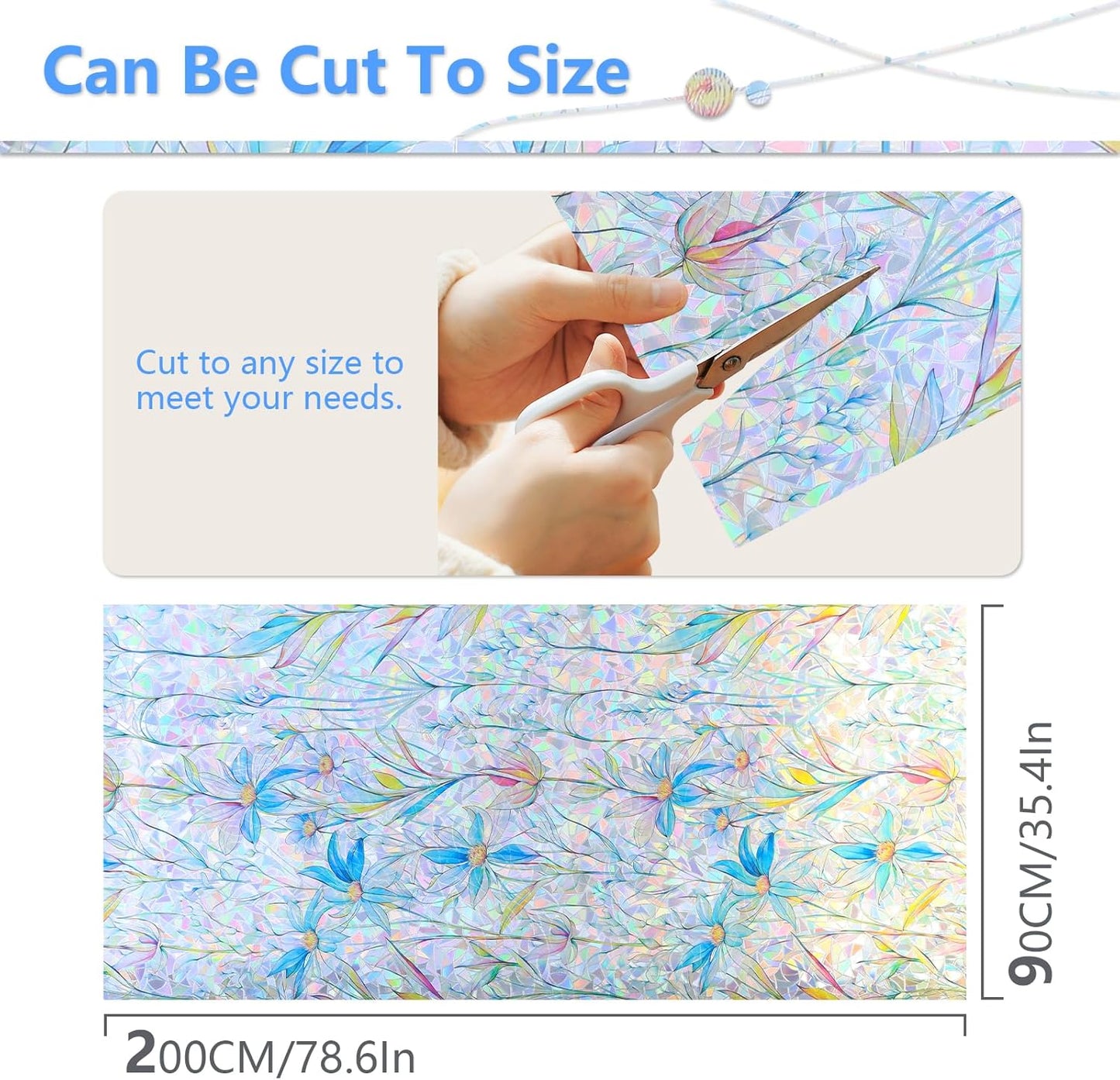FINNEZ Window Privacy Film Stain Glass Film Flowers Rainbow Window Film Window Clings Non-Adhesive Reusable Decorative for Home(Blue Lotus,35.4 Inch x 6.5 Feet)