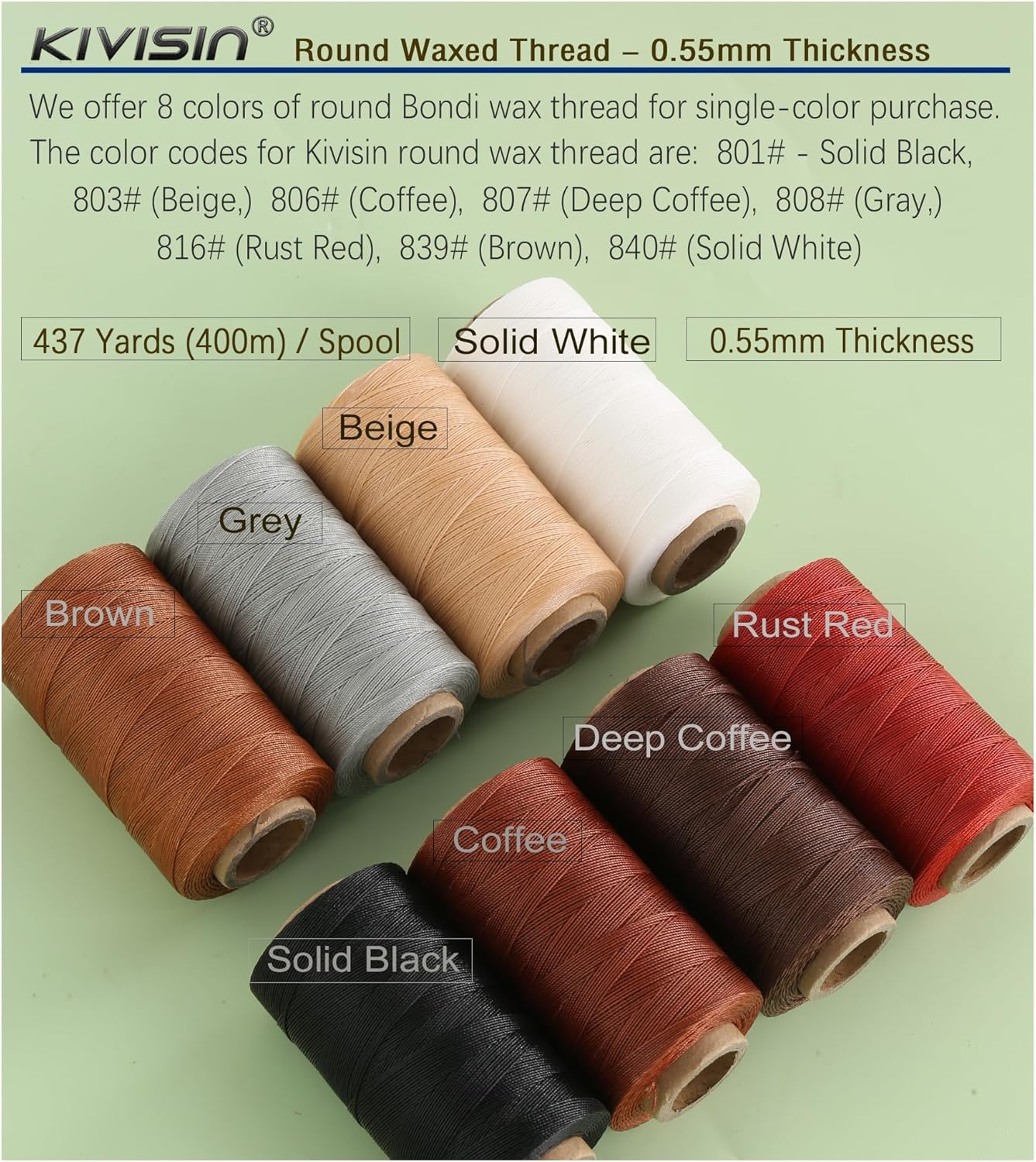 Sturdy Bonded Waxed Polyester Thread, 0.55mm, 437 Yards Wax String Cord - Coffee for Leather, Hand Sewing, Stitching, Beading, Bookbinding, Bracelets and Macrame Jewelry Making