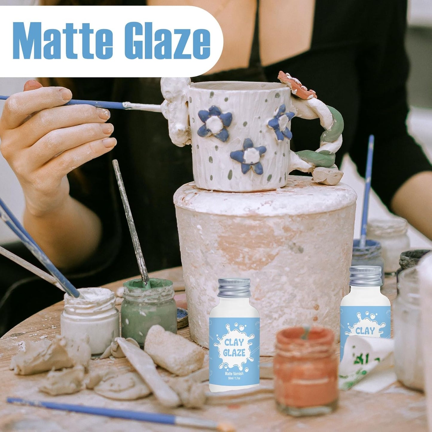 50ml Air Dry Clay Varnish,Air Dry Clay Sealant for Airdry Clay,Air Dry Clay Glaze Can Not Only Used to Prevent Clay Cracking, Scratches, and Wear,It Can Also Having a Matte Glaze Effect (Matte)