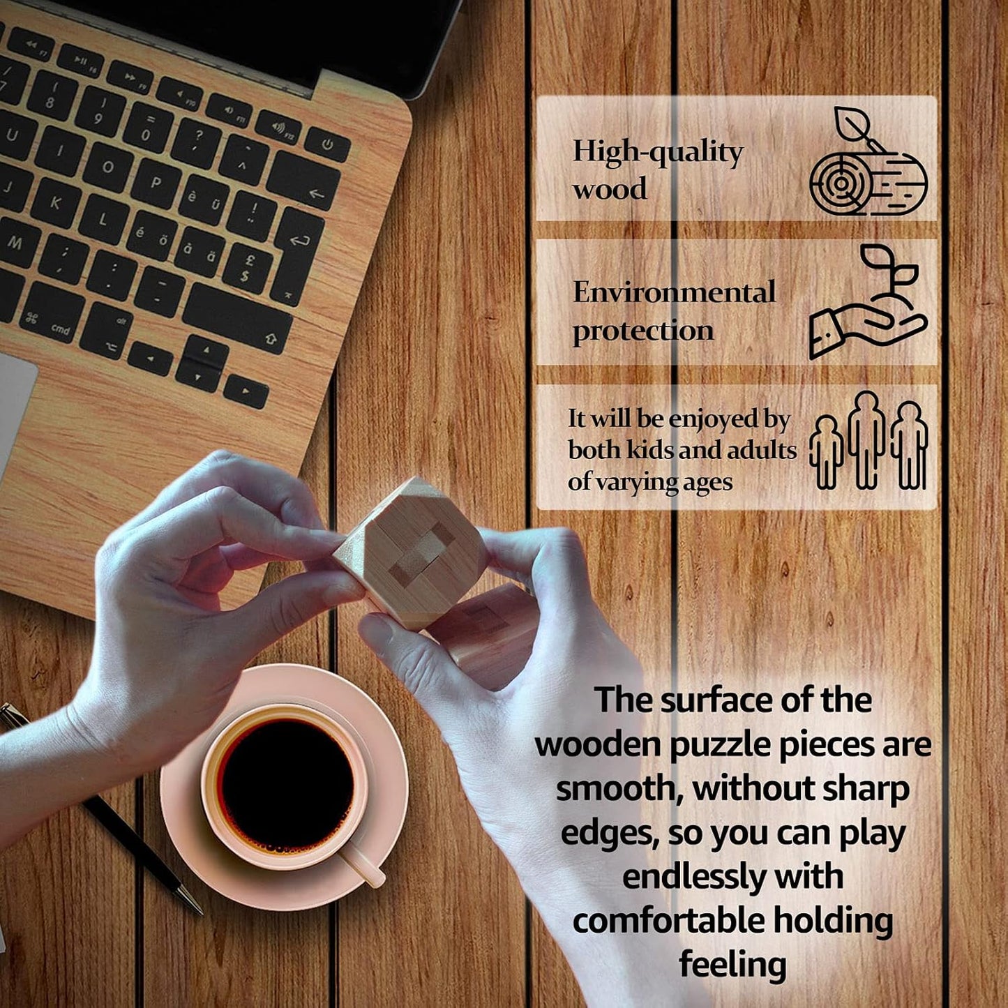 VolksRose 15pcs Wooden Brain Teaser Puzzles, IQ Challenge Puzzle Games, Logic Mind Puzzle Box Lock Toy Disentanglement 3D Small Brain Puzzle Gift Set for Adults Teenagers Kids, 1.8inch 4.5cm