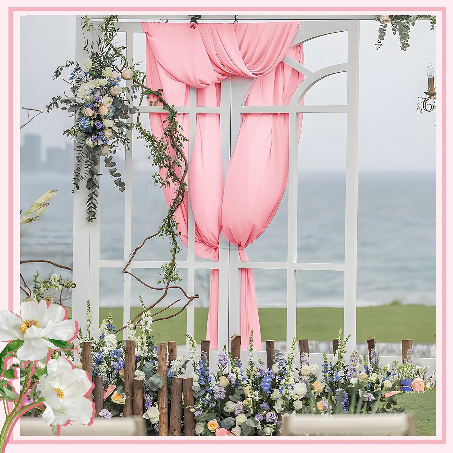 Horbaunal Light Pink Chiffon Fabric by The Yard, 5 Yard Continuous Sheer Fabric 59" Wide Soft Draping Fabric for Wedding Arch Draping Party Backdrop DIY Sewing