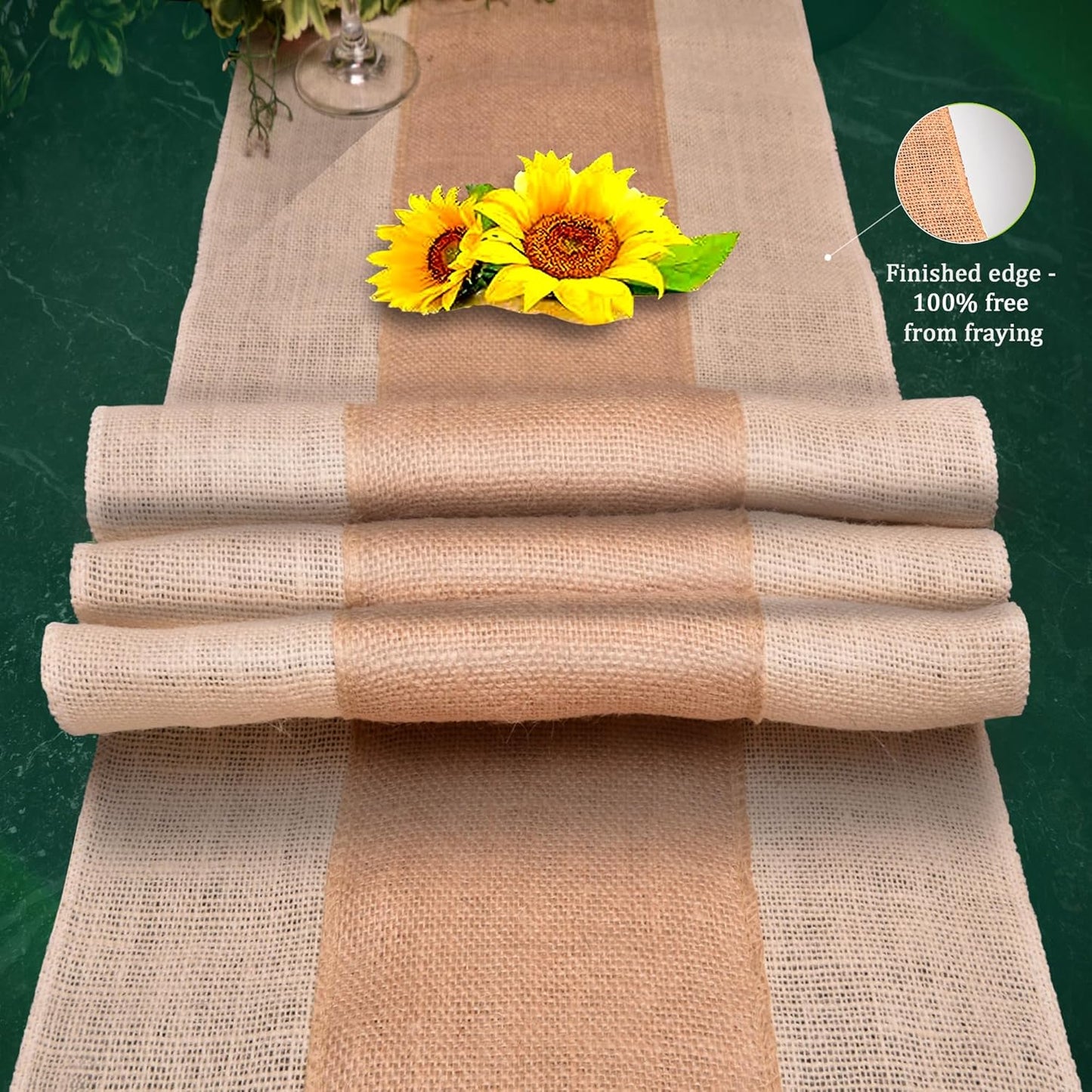Burlap Table Runners (Pack of 1) – 14”x 72” - No-Fray Finished Edge Natural Table Runner – No Odor Farmhouse Style Natural Stripe on White Burlap Runner - Perfect for Christmas, Wedding, Thanksgiving