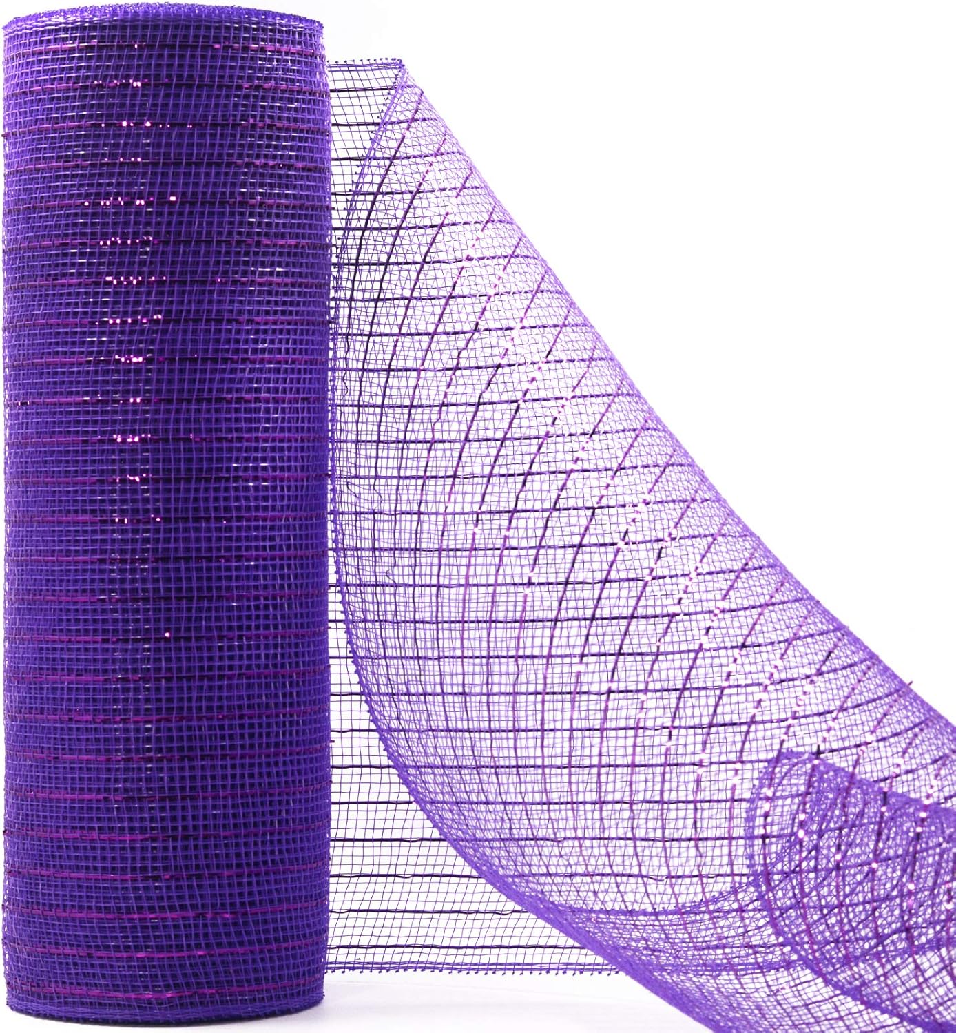 Koopi Deco Mesh 10 inch x 10 Yards Each Roll, Set of 2 Purple Metallic Foil Poly Mesh Ribbons for Wreaths, Swags, Craft, Party and Decorating Supplies- 2 Rolls