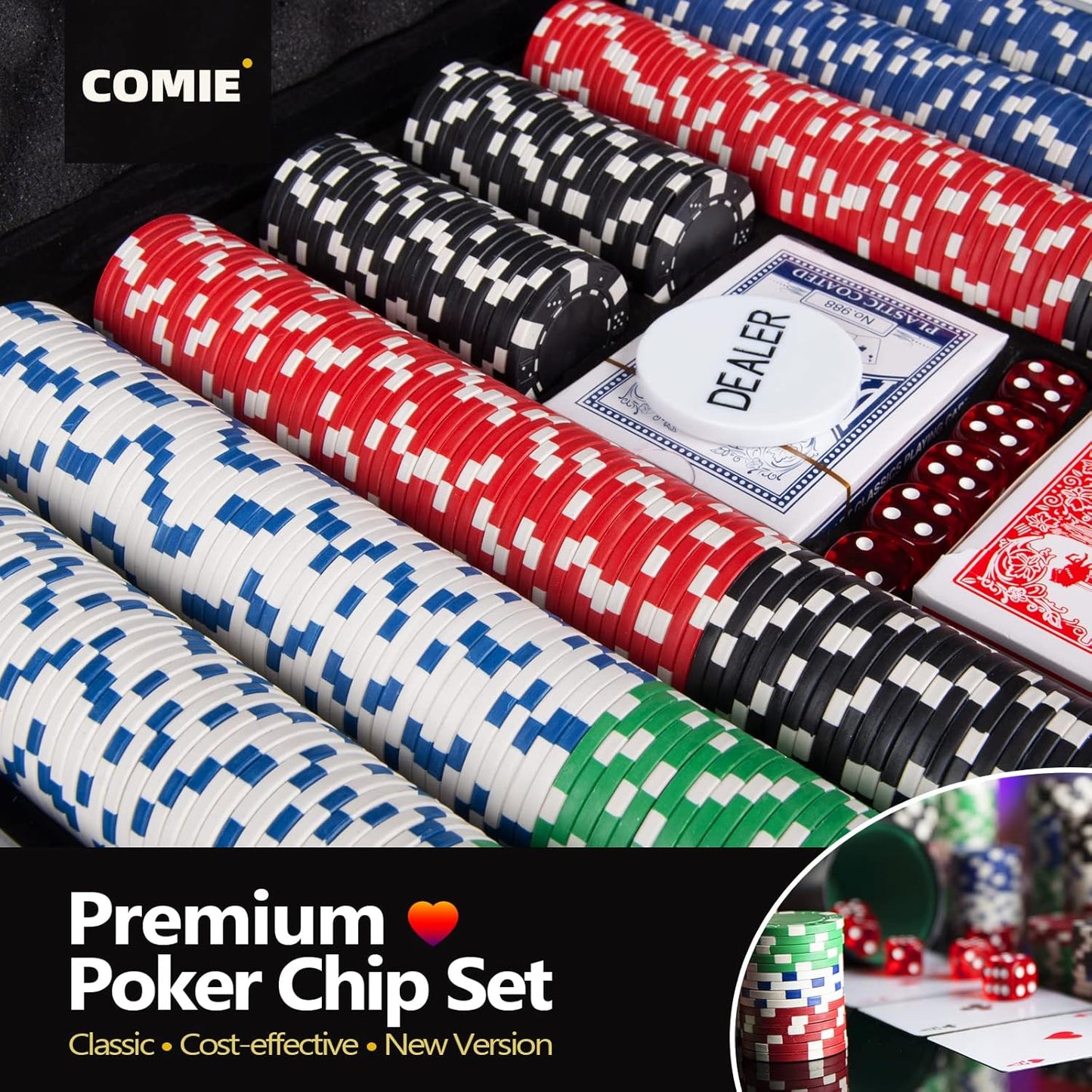 Poker Chips,500PCS Poker Chip Set with Aluminum Travel Case,11.5 Gram Poker Set for Texas Holdem Blackjack Gambling