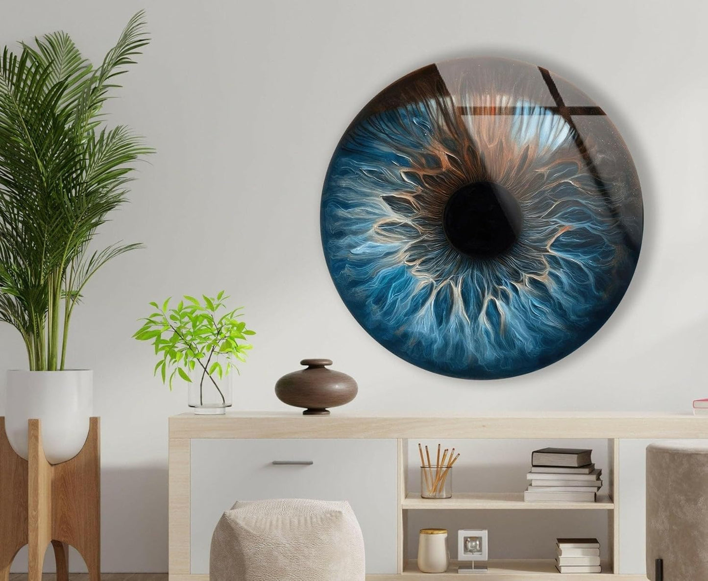My Photostation.com 15.8''(40cm) Diameter Eye Round Blue Glass Wall Art Tempered Glass Printing Wall Decor Large Wall Art Wall Hangings