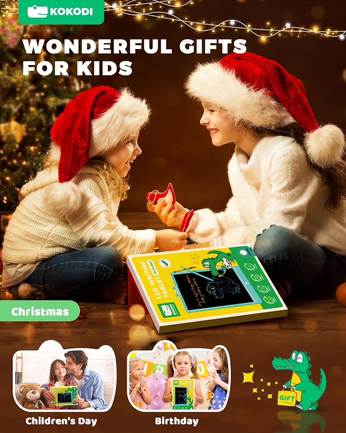 KOKODI LCD Writing Tablet, 10 Inch Colorful Doodle Board Drawing Tablet, Erasable Reusable Electronic Drawing Pads, Educational and Learning Toy for 3-6 Years Old Boy and Girls