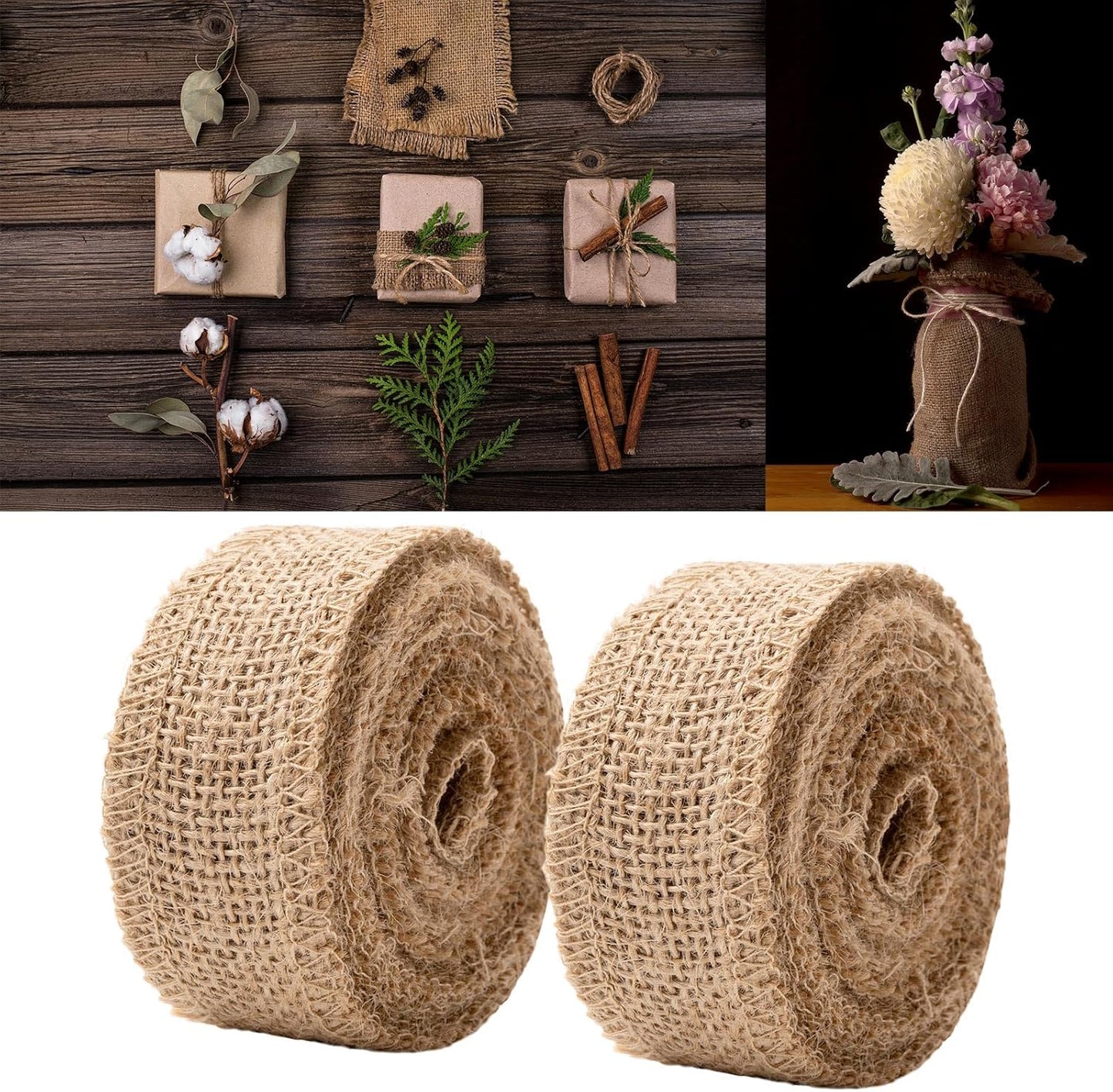 4 Inch Natural Burlap Fabric Roll 10 Yards, Jute Ribbon for DIY Gift Wrapping, Craft Projects, Wedding, Christmas, Home Decoration (10 cm, 4 in)