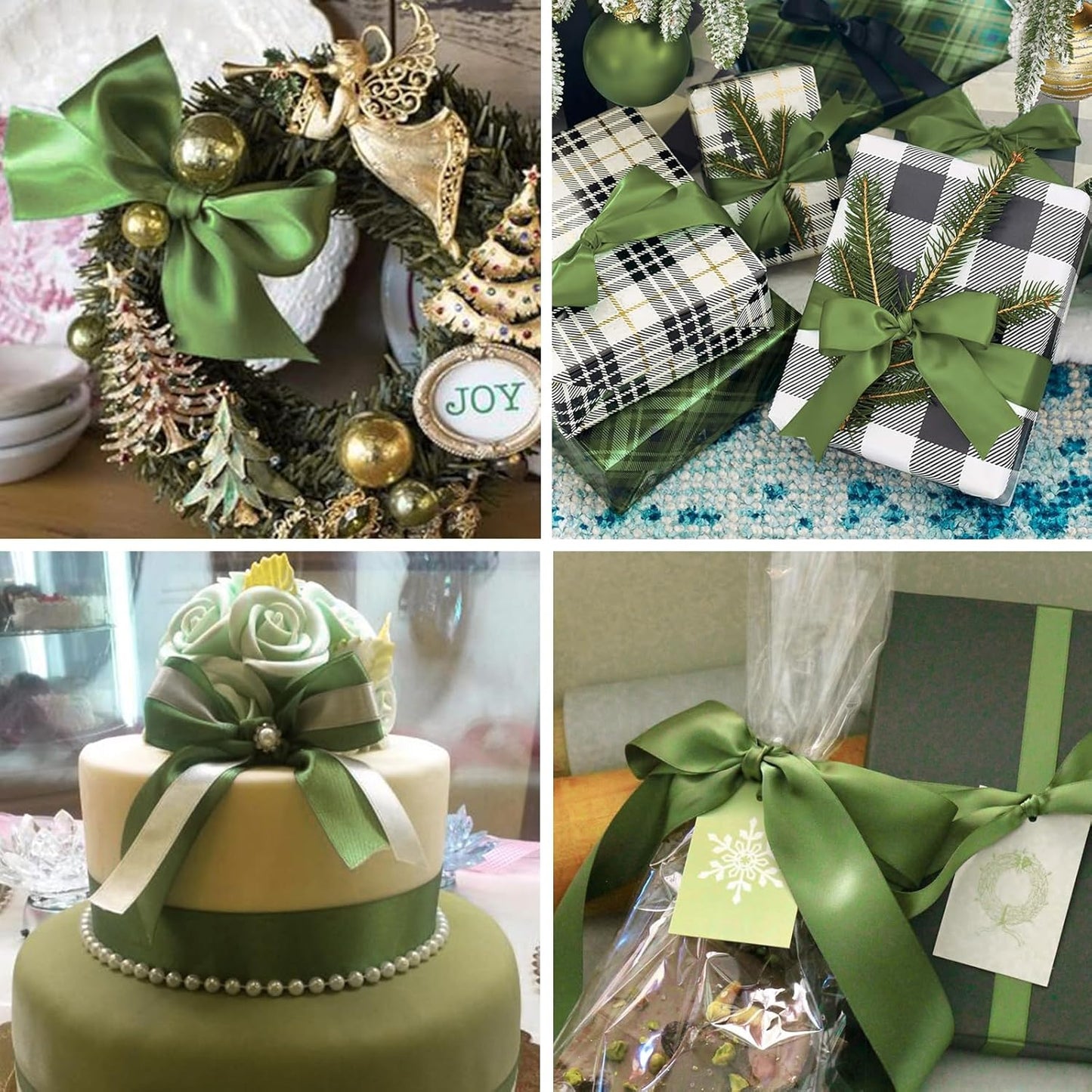 1" x 100 Yards Olive Green Polyester Satin Ribbon Single Faced Bulk Fabric Ribbons for Gift Wrapping, Crafting, Bows Making, Flower Bouquet, Wedding, Home Decor