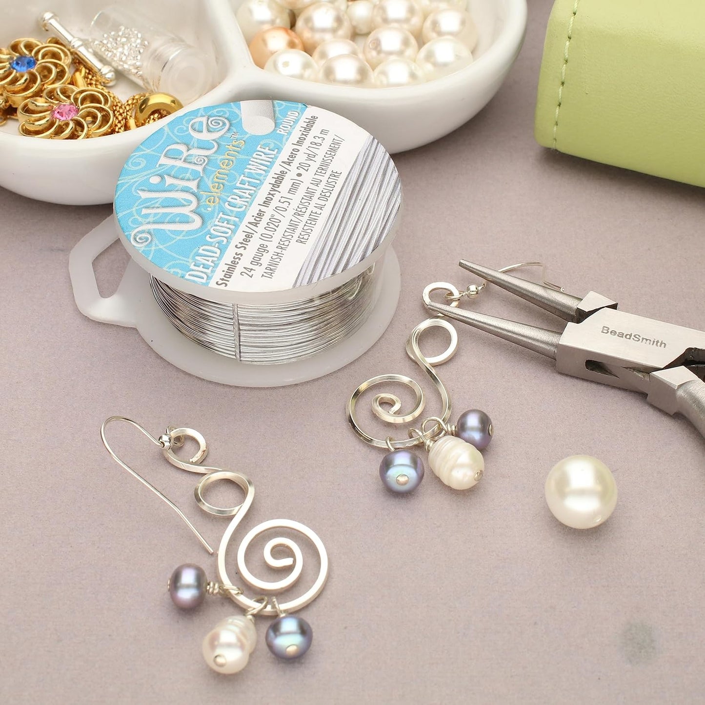 The Beadsmith Wire Elements Craft Wire – Tarnish Resistant, Soft Temper, Round, Stainless Steel Color – 0.51mm, 24 Gauge, 20 Yard Spool – Jewelry Making, Wire Wrapping, Floral, & Other DIY Crafts…