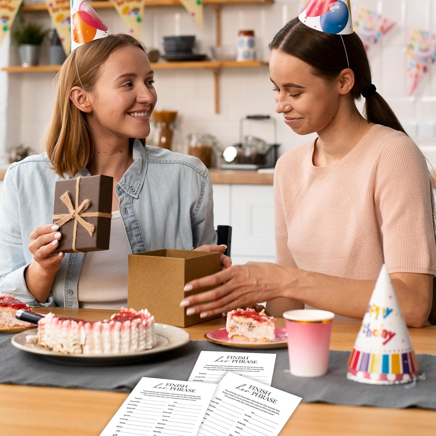 Birthday Party Games, Finish Her Phrase, 25 Pcs Card Set for Guests, Fun Birthday Game for Teen Adults – A01
