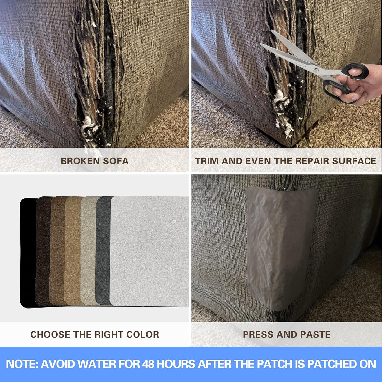Azobur Sofa Repair Patches, 6 Self-Adhesive Microfiber Patches for Sofa Fabric, Luxurious Look, Quick Fix (Wine Red)