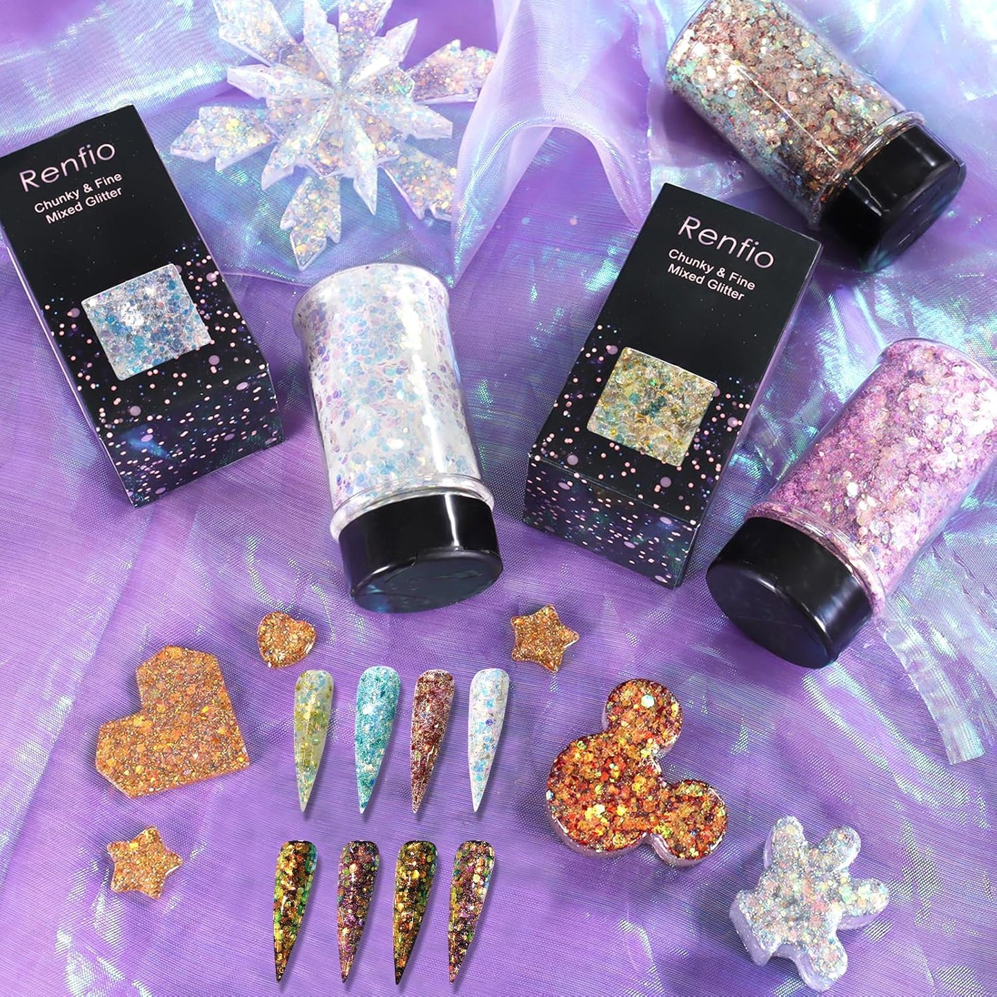 Renfio Opal Chunky Glitter, 1.75oz/50g Green Glitter, Dreamy High Sparkle Glitter for Crafts Holographic Fine Glitter Mix Iridescent Glitters Flake for Resin Nails Art Hair DIY Snow - Green Pinery