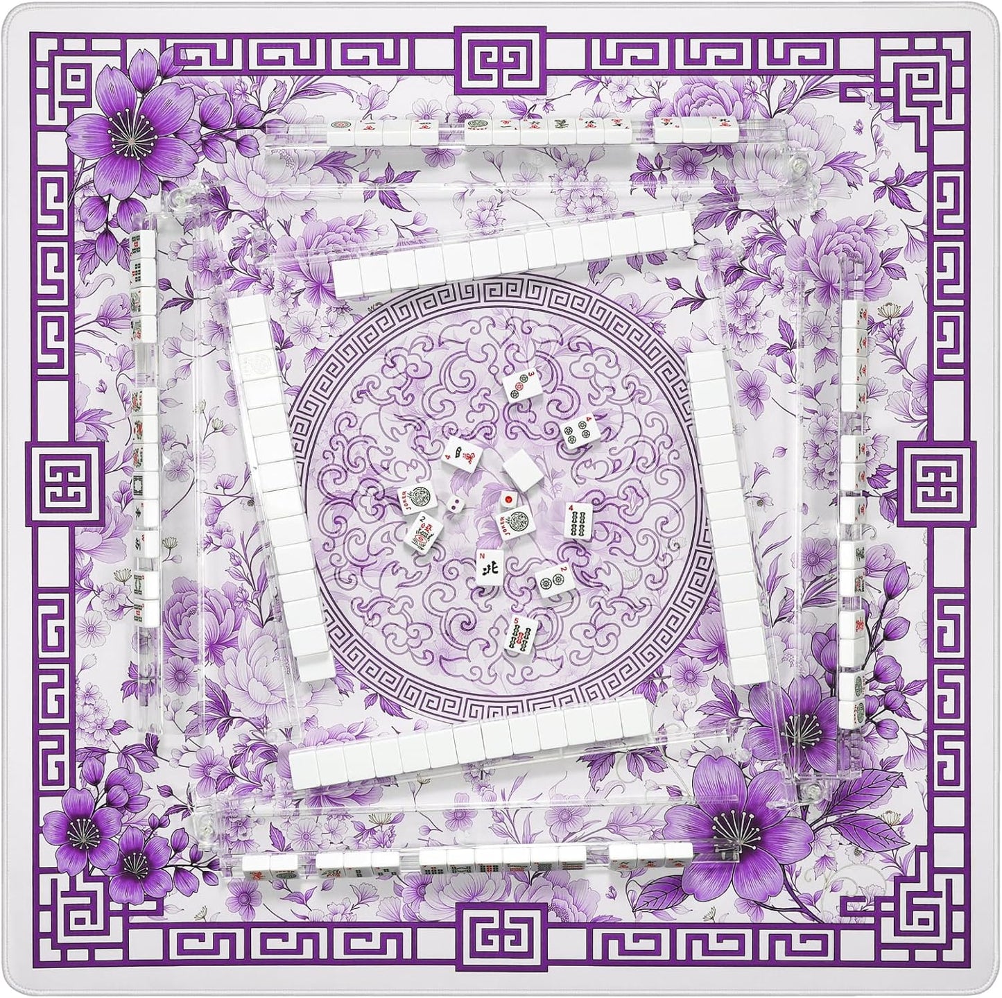 Mahjong Mat for Table 33x33 Inch, No-Crease, Anti-Slip, Noise-Reducing American Mahjong Mat, Mahjong Table Mat with Carry Bag,Neoprene Mahjong Mat for Poker, Card, Board(Purple)