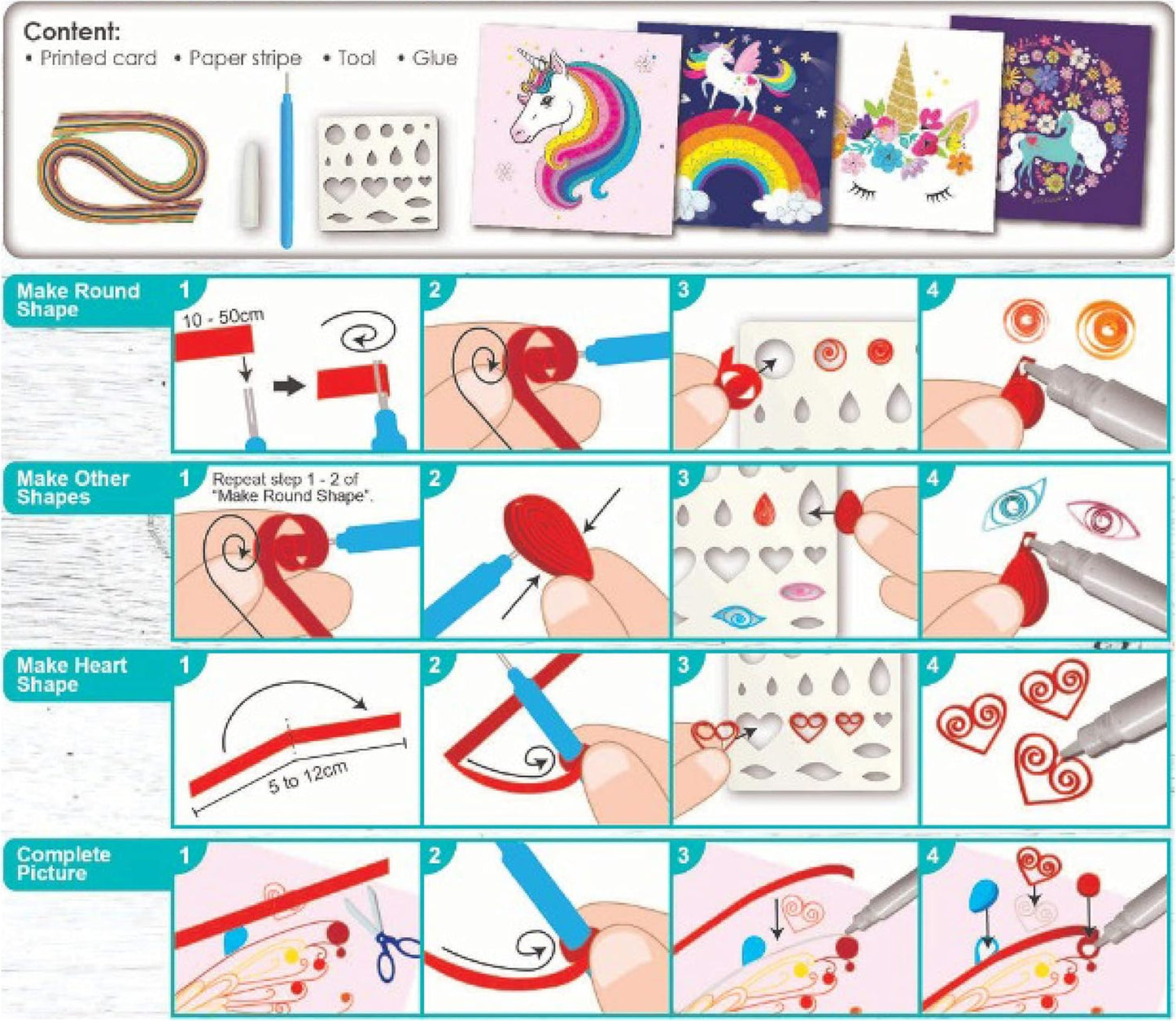 C.S. Kids DIY Paper Quilling Arts & Crafts Gifts – Unicorn| 3D Paper Quilling Design Kits for Kids, Make Your Own Paper Art (Paper Strips & Tools Included)