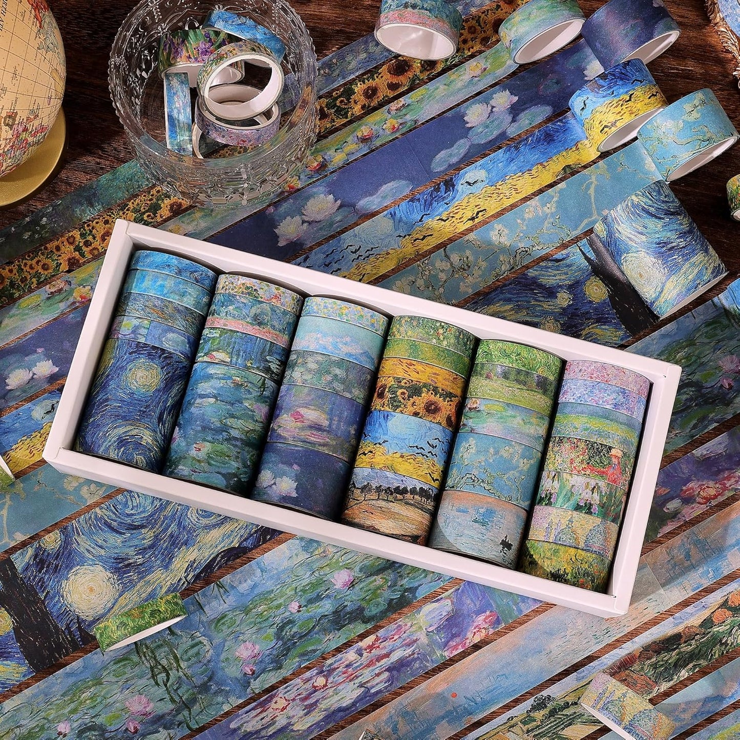 emmoolife 32 Rolls Washi Tape Set, Oil Painting Decorative Masking Tape, Van Gogh Adhesive Tape for Bullet Journal, DIY Crafts Gift, Party Decorations, Junk Journal, School Supplies