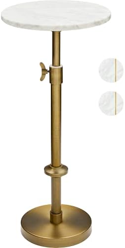 Adjustable 10" White Marble Drink Table by Unknown