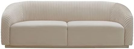 Yara 90.6" Beige Pleated Performance Velvet Sofa by TOVFurniture